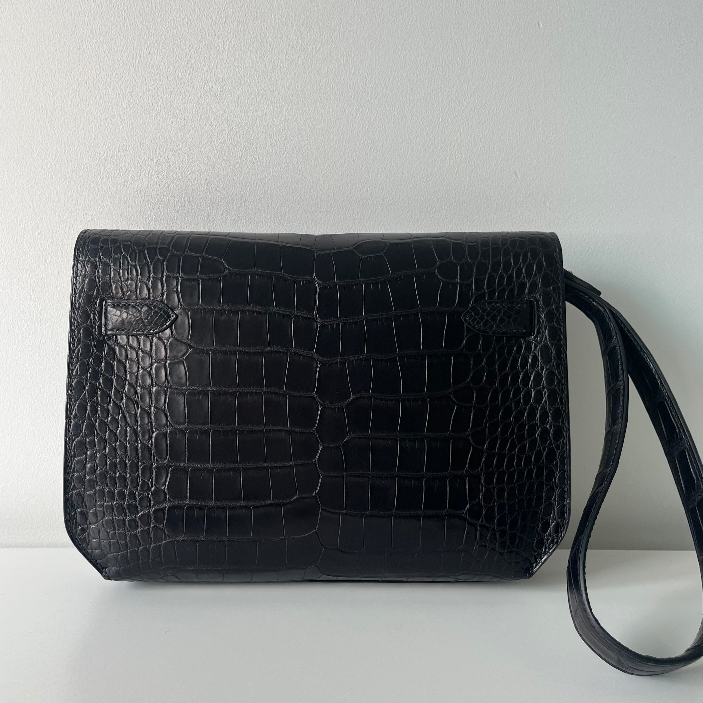 Hermes Kelly Depeches 25 Pochette Bag in Black Matte Alligator Leather with Palladium Hardware - Luxury Crossbody Clutch for Women, Perfect for Evening Events & Special Occasions
