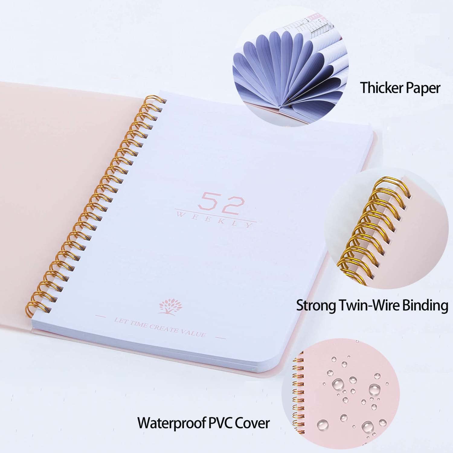 Moseem Weekly Planner Notebook - Undated A5 Daily Planner with Habit Tracker & To-Do List, 52 Weeks Goal Planner for College Students, Work & ADHD Organization (Pink) | Perfect for Productivity, Time Management & Stress Relief