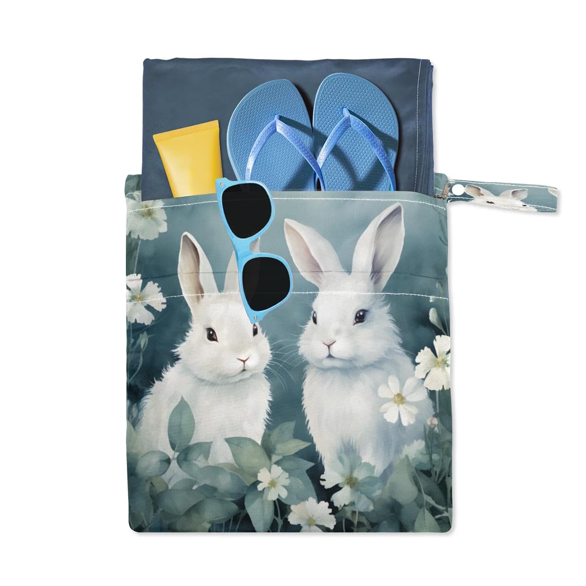 Waterproof Bunny Rabbit Wet Dry Bag 2-Pack - Reusable Travel Laundry Bag for Swimsuits, Cloth Diapers & Gym Clothes | Beach, Pool, Yoga & Gym Storage Organizer