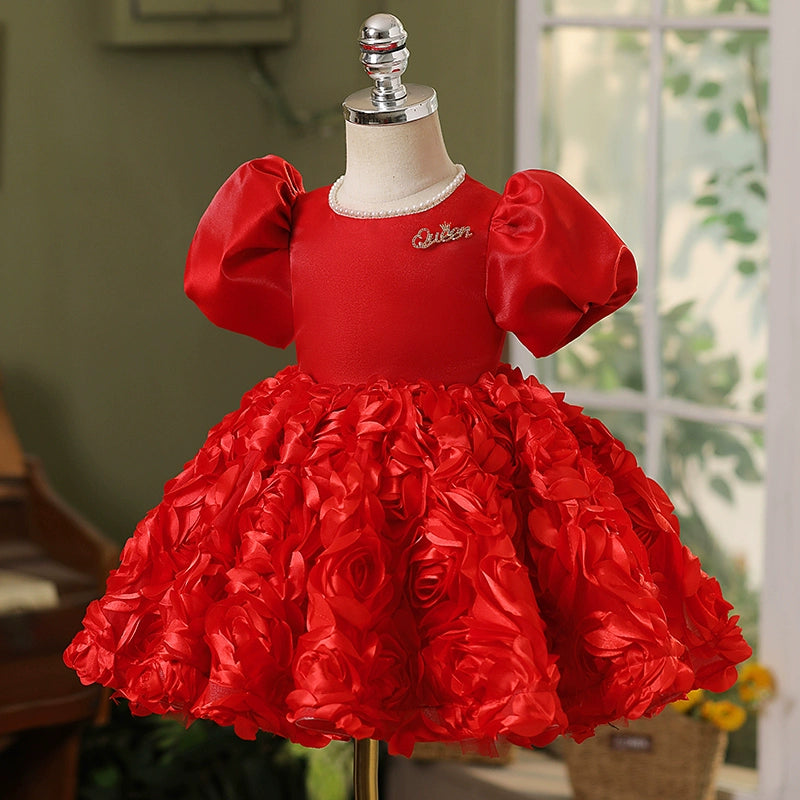 Adorable Baby Girl Puffy Red Dress for Toddlers - Elegant Princess Party Gown for Birthday, Photo Shoots & Special Occasions