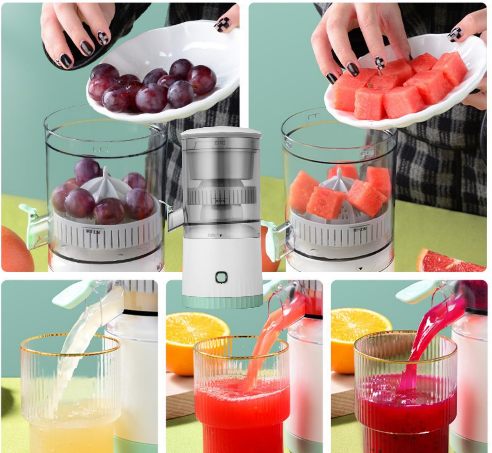 Automatic Separation Juicer - Portable Electric Juicer Machine for Fruits and Vegetables, USB Rechargeable with Cleaning Brush (7.4V, Red) - Perfect for Home, Office, Gym & Outdoor Use