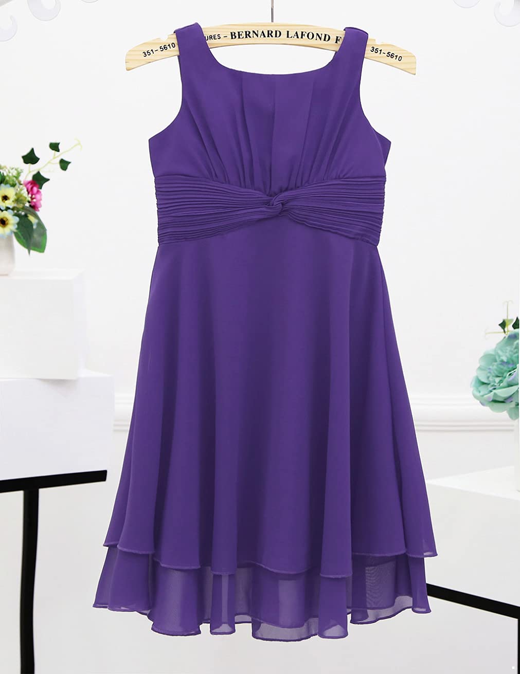 Girls Sleeveless Chiffon Flower Dress for Wedding Party - Elegant Double Layer Pleated Bridesmaid Dress for Kids, Prom & Special Occasions