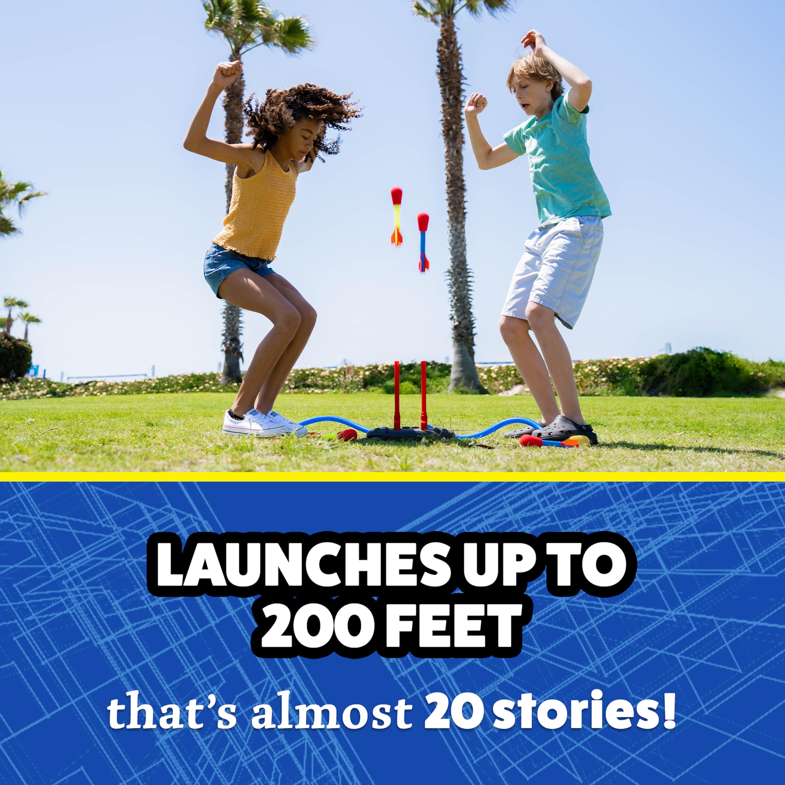 Stomp Rocket Original Dueling Rocket Launcher - Outdoor STEM Toy for Kids with 4 Foam Rockets (Up to 200ft) - Fun Backyard Game for Boys & Girls Ages 6-12 - Great Birthday Gift & Summer Activity - Perfect for Playdates, Family Gatherings & Outdoor Adventures