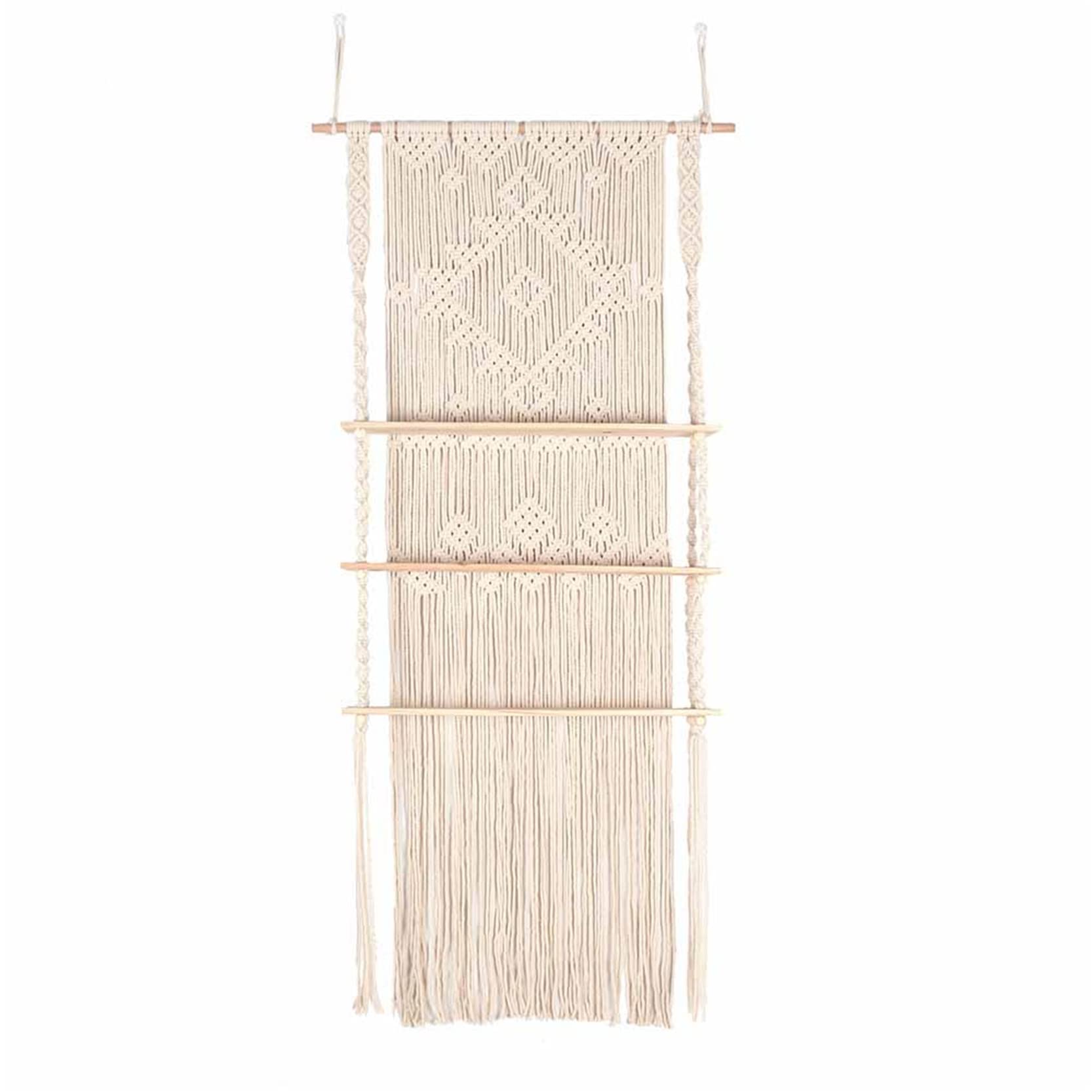 Handmade Macrame Wall Shelf - 3-Tier Hanging Storage Rack for Plants, Books & Home Decor | Perfect for Boho Bedroom, Living Room & Nursery Organization