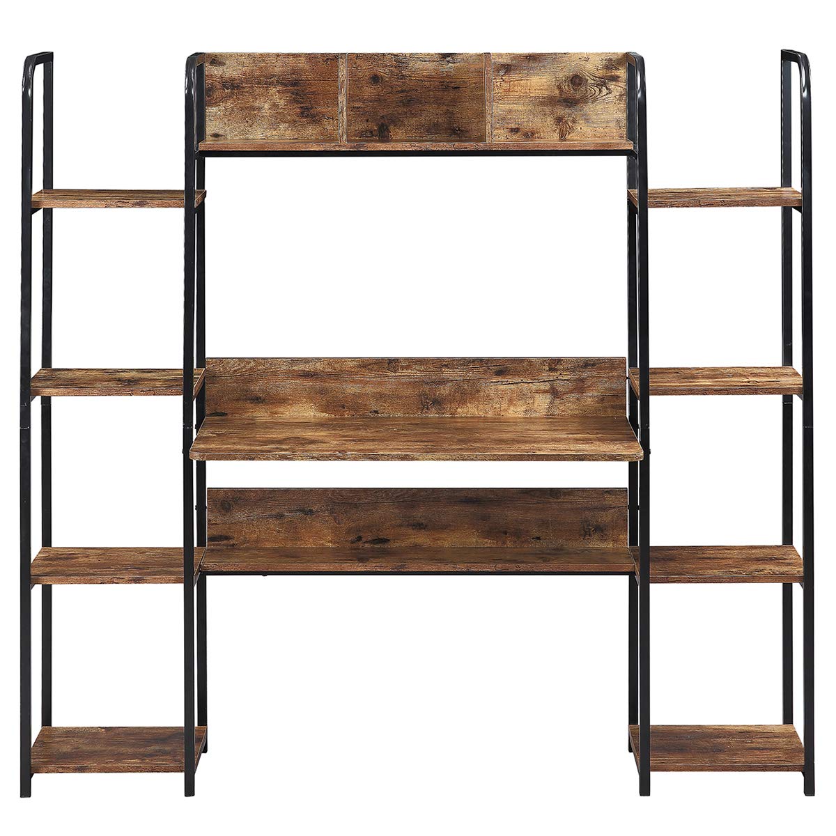 Home Office Computer Desk with Storage Hutch & Double Bookcase - Ergonomic Workstation with Bookshelves for Small Spaces | Perfect for Remote Work, Online Classes & Gaming Setup (Tiger)