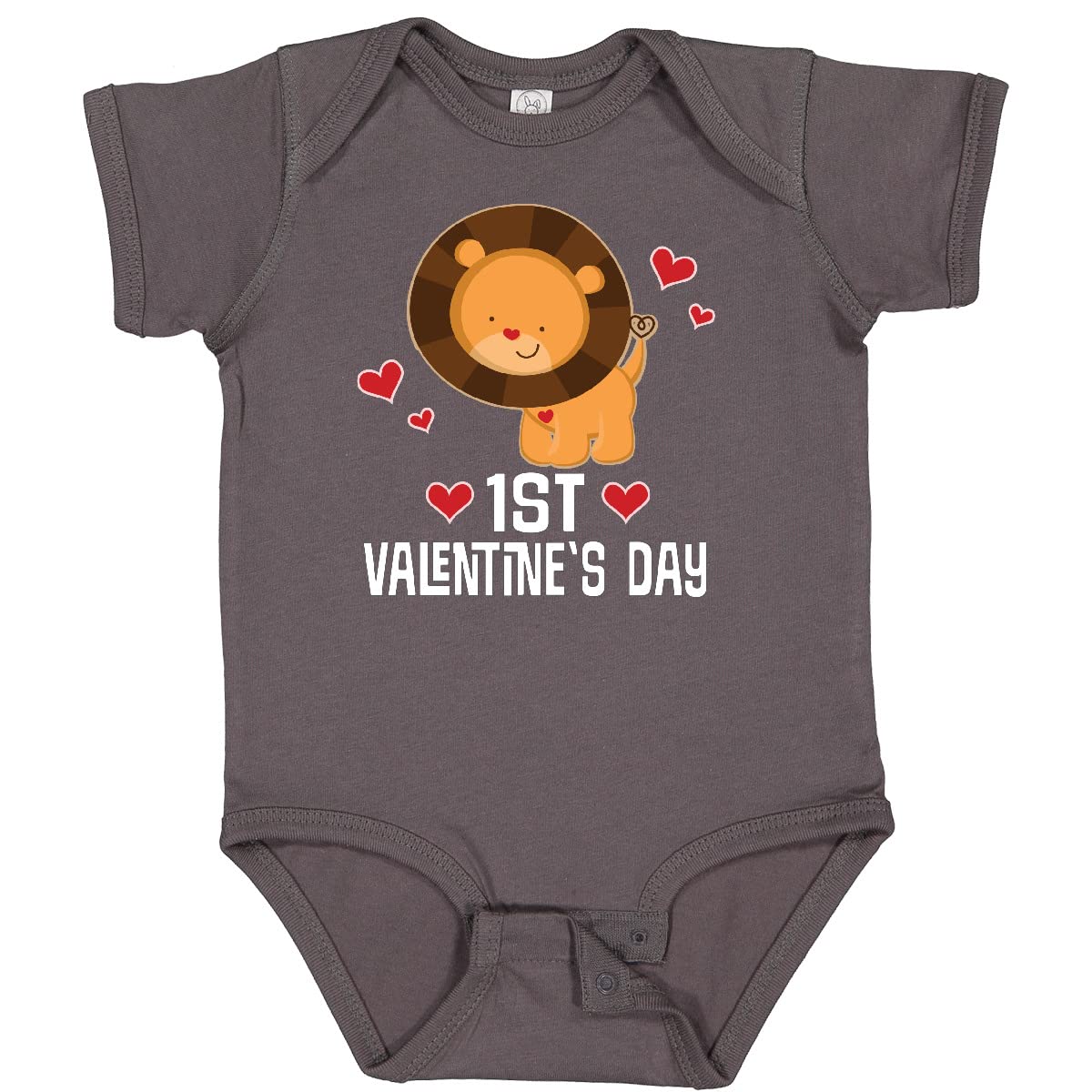 Inktastic First Valentine's Day Outfit - Cute Lion Baby Bodysuit for Boys | Perfect Valentine's Gift for Newborns & Infants | Baby Shower, Photo Shoot & Holiday Outfit