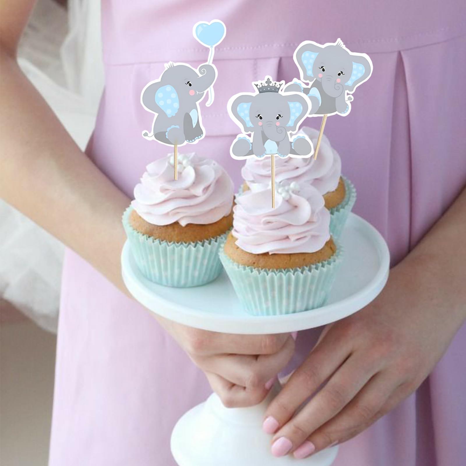 48Pcs Blue Elephant Cupcake Toppers for Baby Shower & Birthday Party Decorations - Double Sided Boy Baby Shower Supplies - Perfect for Baby Boy Theme Parties, Gender Reveals & 1st Birthday Celebrations