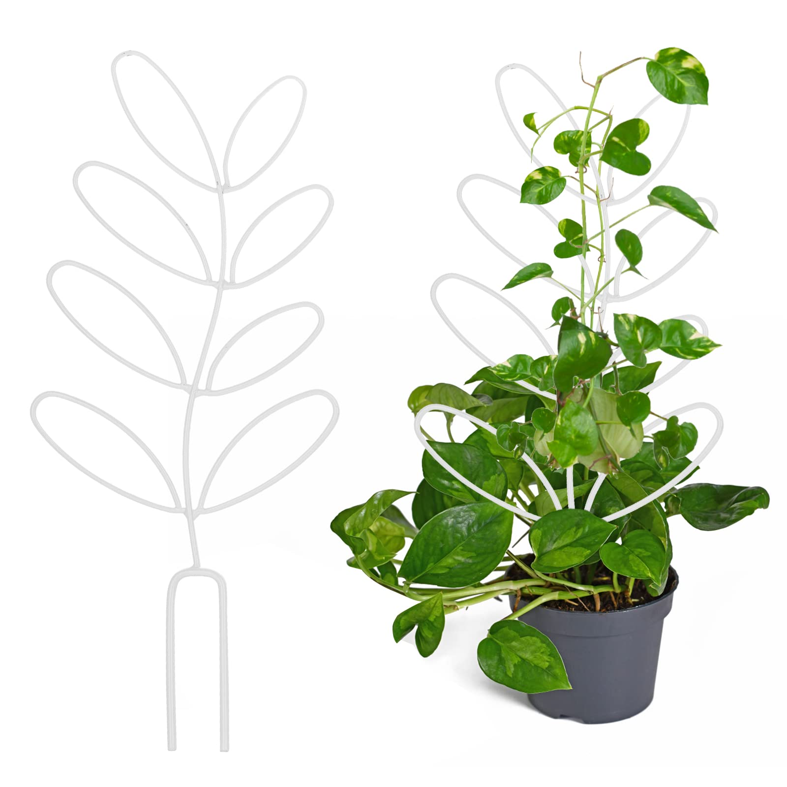 2 Pack White Leaf-Shaped Iron Trellis for Potted Plants - Garden Plant Support for Climbing Vines, Flowers & Vegetables - Indoor/Outdoor Use for Balcony, Patio & Backyard Gardening