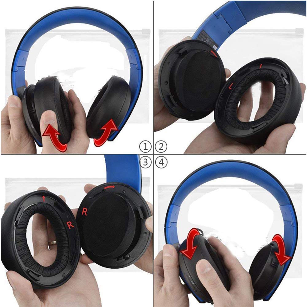 Sony PS3 PS4 Gold Wireless Headset Replacement Ear Pads - Compatible with PlayStation 3 & 4 CECHYA-0083 Headphones (Stereo 7.1 Virtual Surround Sound) - Soft Cushion Earmuff Covers for Gaming, Music & Long Wear Comfort