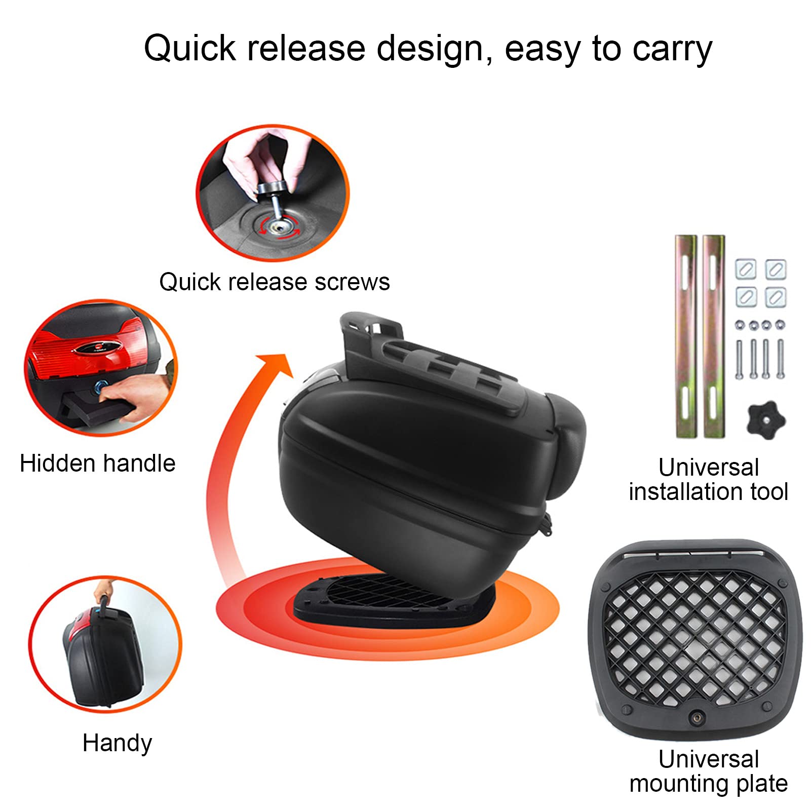 JKGHK 40L Motorcycle Top Box - Universal Quick-Release Helmet Storage Case for Scooters & Mopeds - Waterproof Touring Trunk with Mounting Hardware - Perfect for Commuting, Road Trips & Adventure Riding