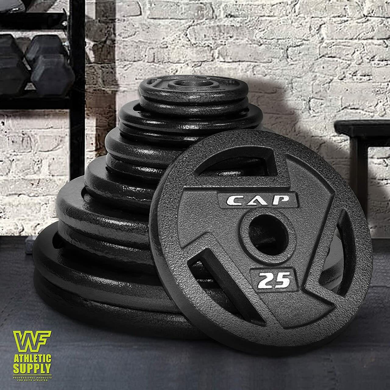 WF Athletic Supply 290lb, 300lb & 555lb 2-Inch Olympic Grip Plates Set with 7ft Olympic Barbell - Strength Training, Weightlifting, Bodybuilding & Powerlifting Equipment for Home Gym & CrossFit Workouts