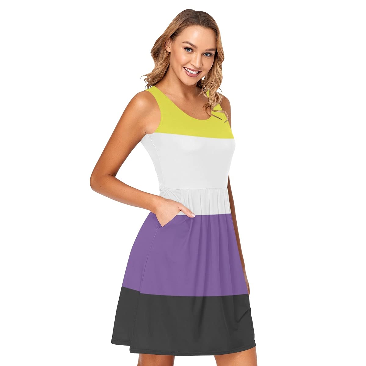 Women's Sleeveless Summer Beach Dress - Casual Sun Dress with Pockets for Vacation, Pool Party & Outdoor Activities