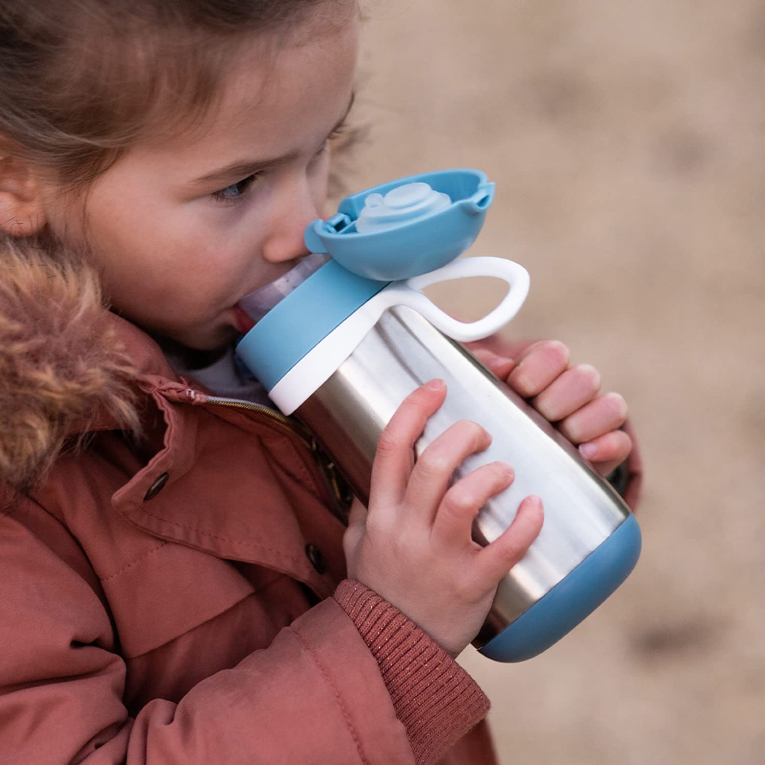 BEABA Stainless Steel Kids Water Bottle - Leakproof Thermos for Toddlers, Travel & School