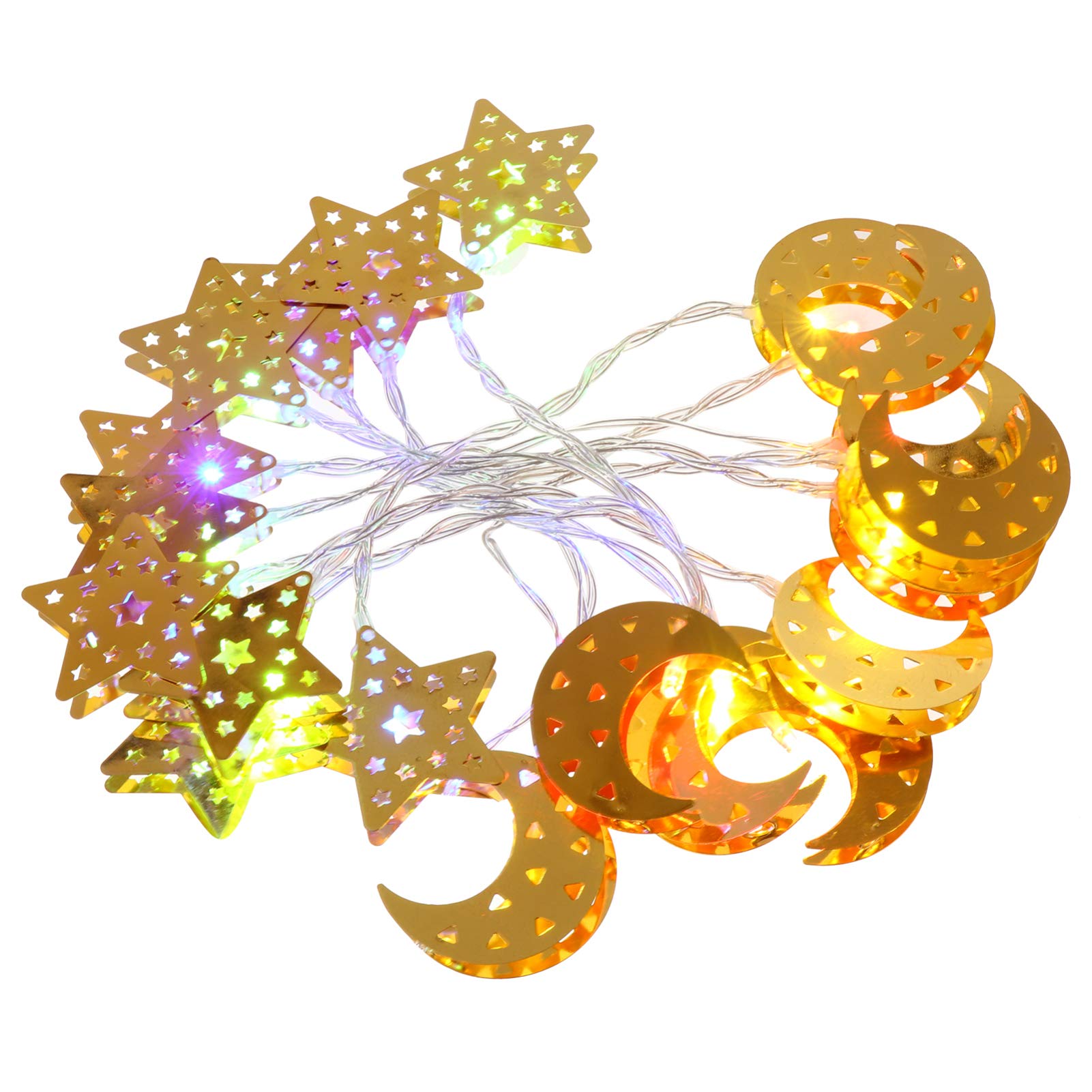 Ramadan Eid Decoration Lights - Battery Operated Moon & Star String Lights for Muslim Ramadan & Eid Mubarak Festival | Colorful LED Fairy Lights for Home, Party, Mosque & Outdoor Decor