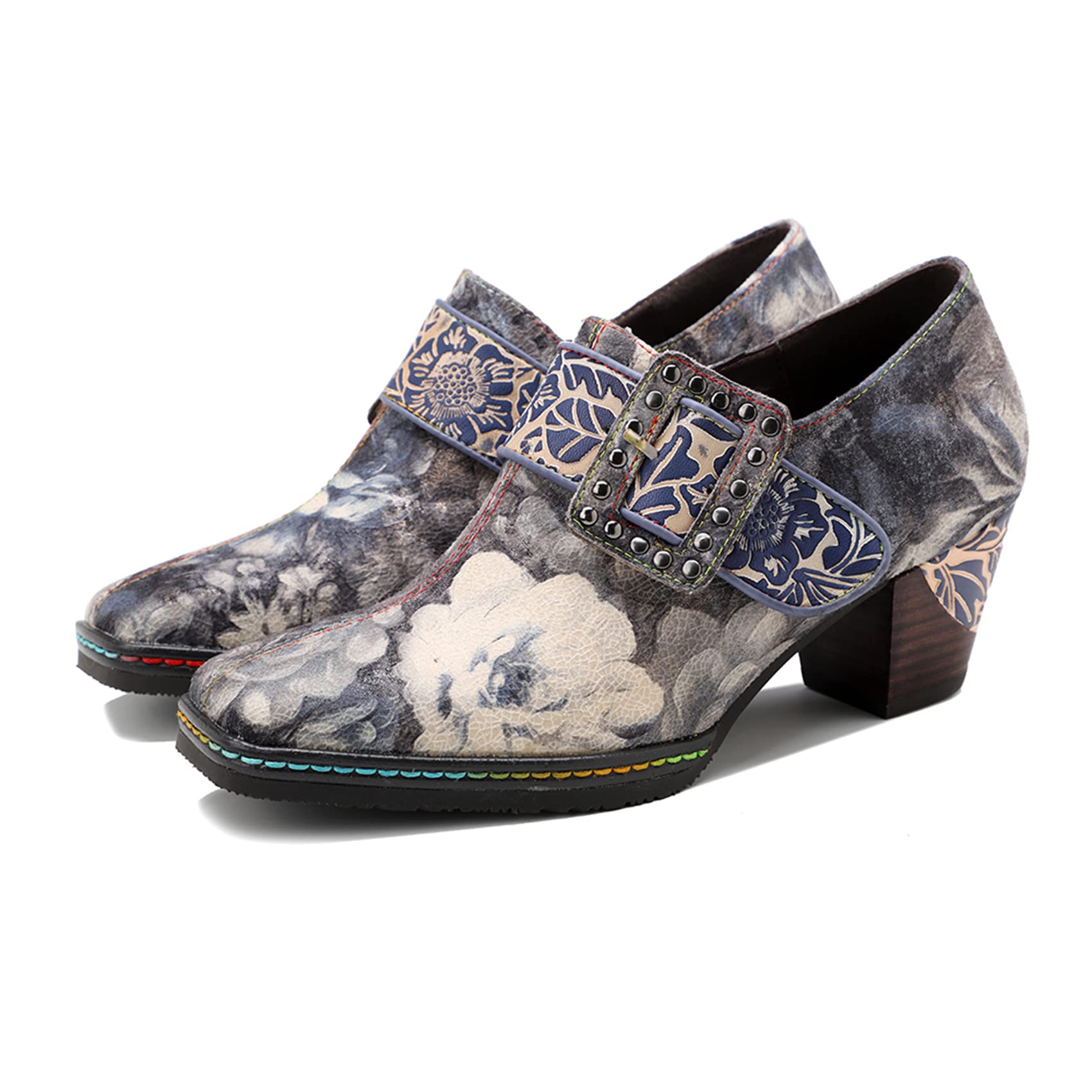 Women's Printed Oxford Shoes - Comfortable Chunky Heel Casual Pumps for Work, Office & Everyday Wear | Non-Slip Breathable Walking Shoes for Women