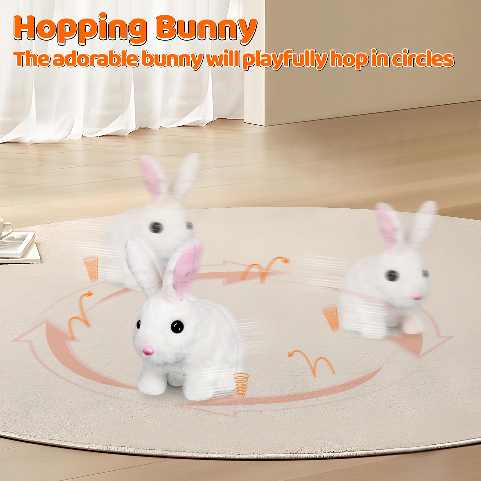 Realistic Jumping Bunny Toy with Moving Ears & Twitching Mouth - Interactive Rabbit Plush for Kids Ages 3-6 | Perfect Easter Gift & Fun Playtime Companion for Toddlers