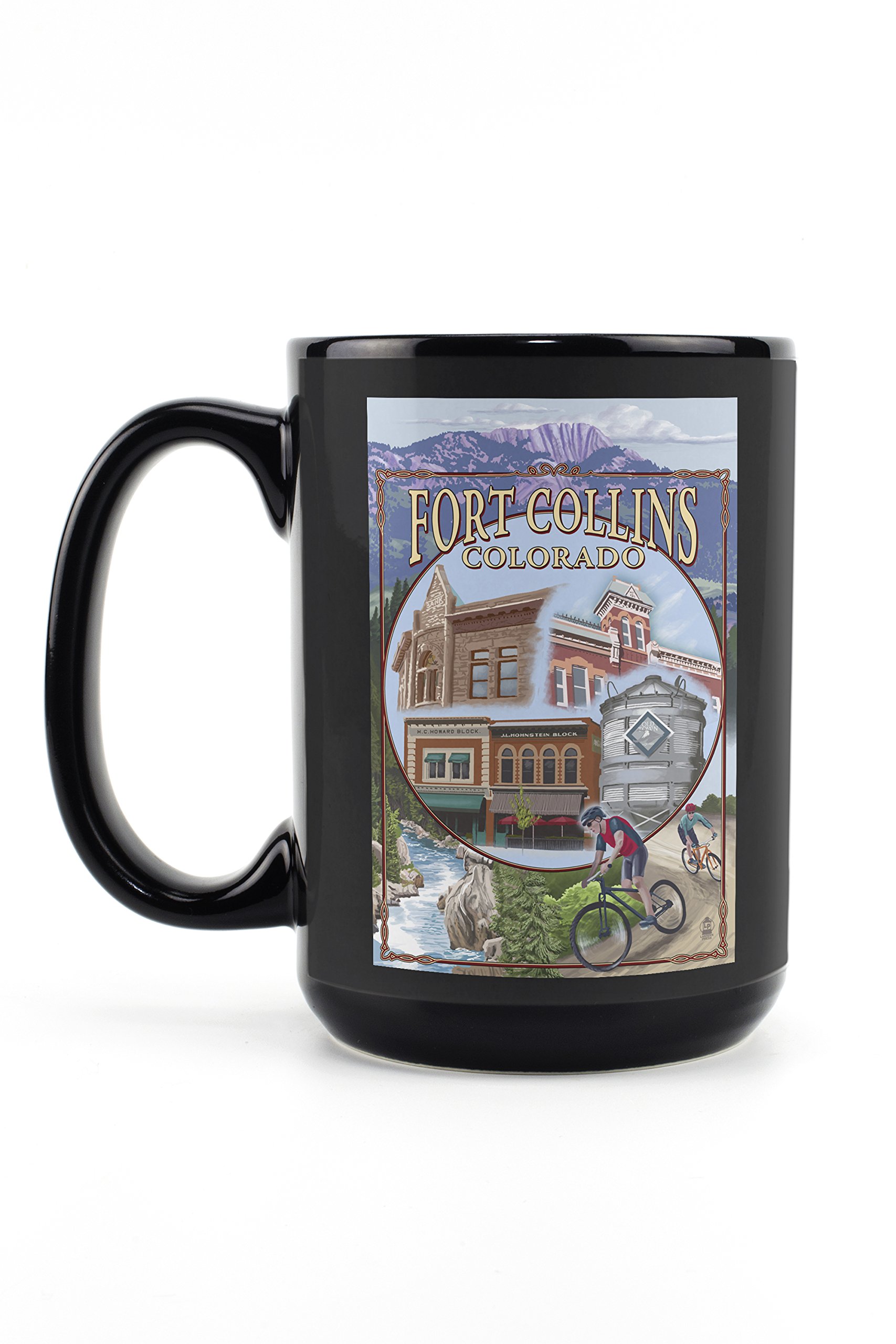 Lantern Press Fort Collins Colorado Scenes - 15oz Black Ceramic Coffee & Tea Mug - Dishwasher & Microwave Safe - Perfect for Home, Office & Outdoor Use