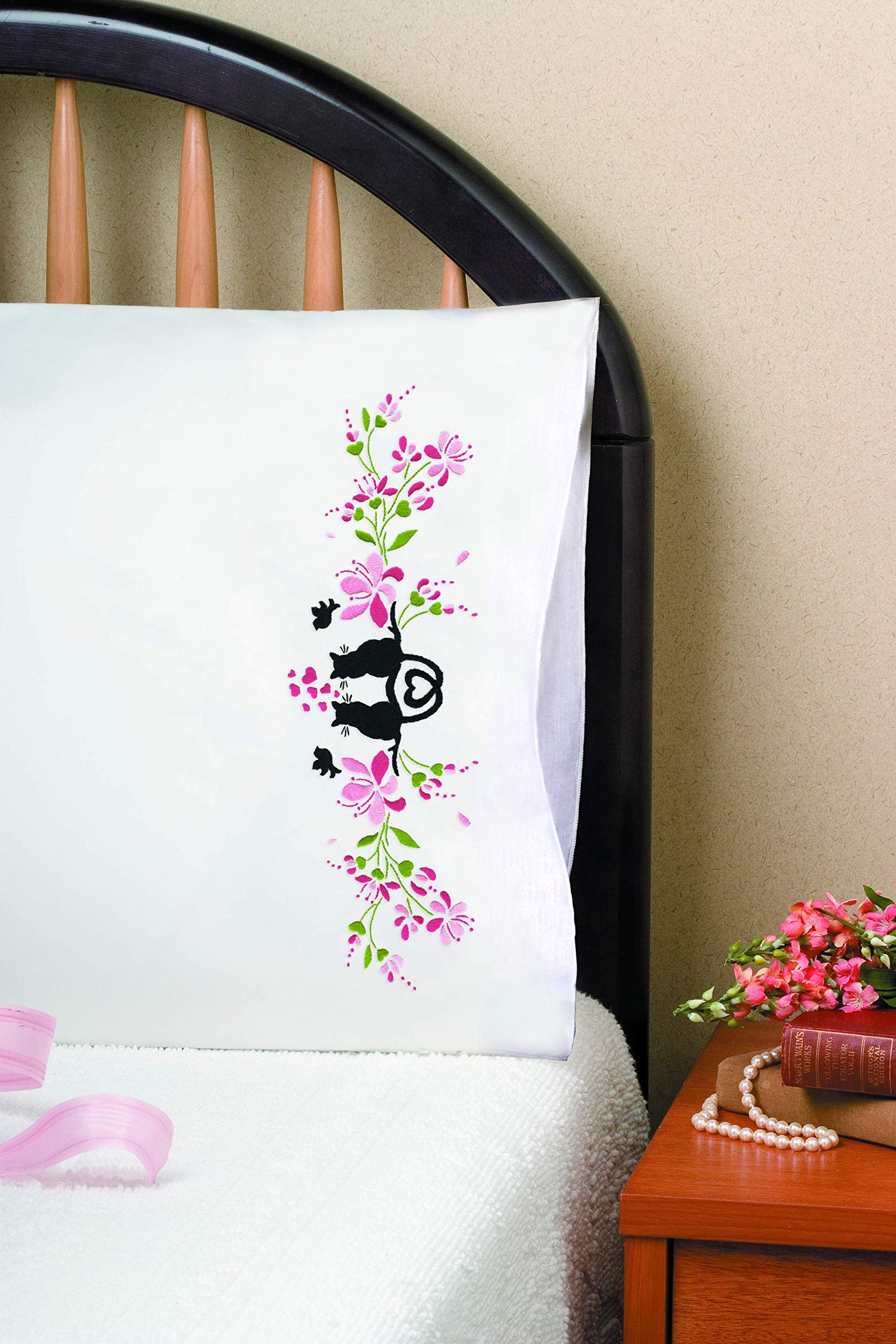 Tobin Stamped Pillowcases - Cat Silhouette Embroidery Kit (20