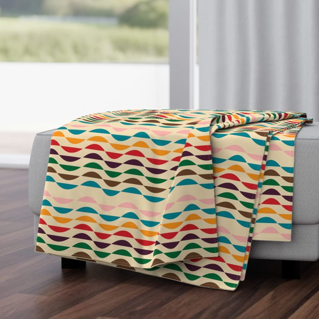 Luxe Velvet Throw Blanket 50x70 Inches - Summer Waves Sea Mid Century Retro Print Soft Cozy Blanket for Sofa, Bed, Couch | Perfect for Home Decor, Gift, Living Room & Nursery