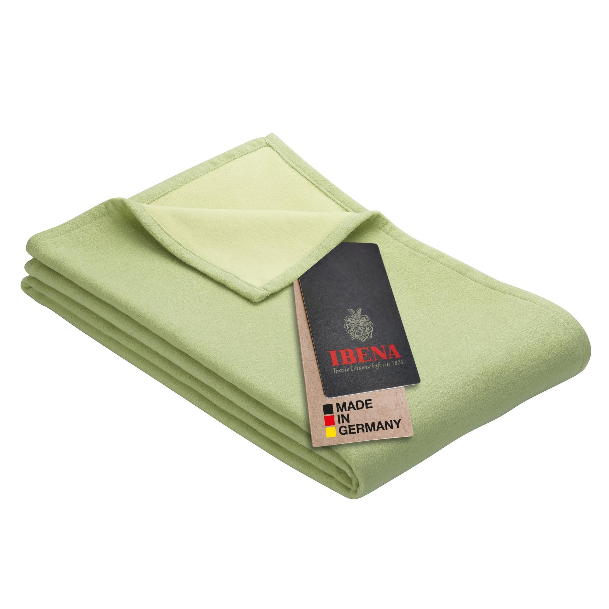IBENA Reversible Organic Cotton Jacquard Woven Low Pile Velour Throw Blanket - Tea Green | Soft & Cozy for Bed, Sofa & Travel | Eco-Friendly Home Decor Gift