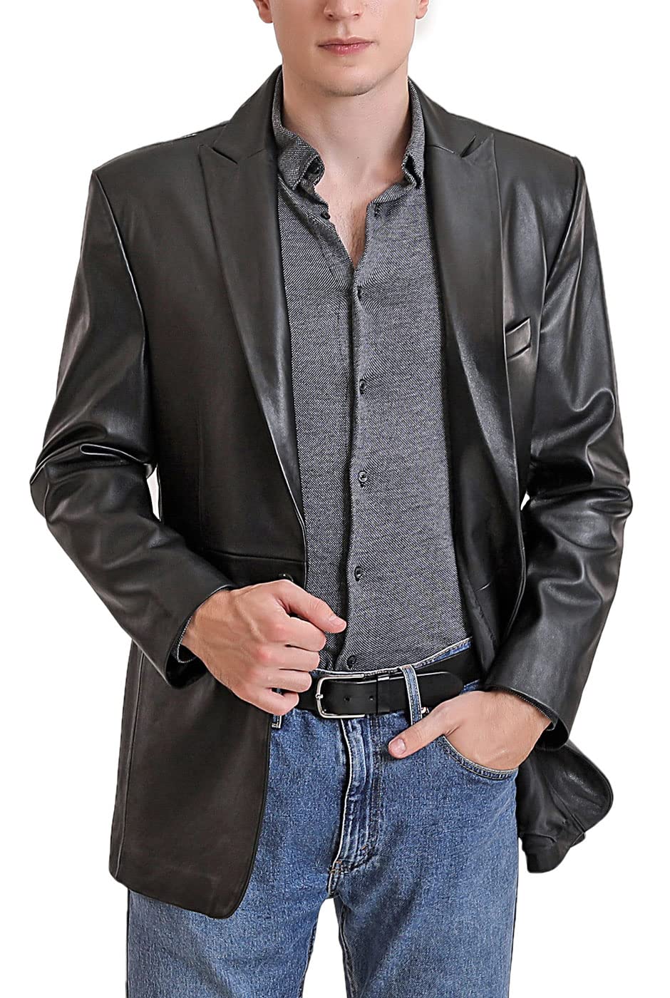 BGSD Men's Judd 1-Button Lambskin Leather Blazer Sport Coat Jacket - Slim Fit Formal Suit Jacket for Business, Wedding & Special Occasions (Available in Regular, Big & Tall, and Short Sizes)