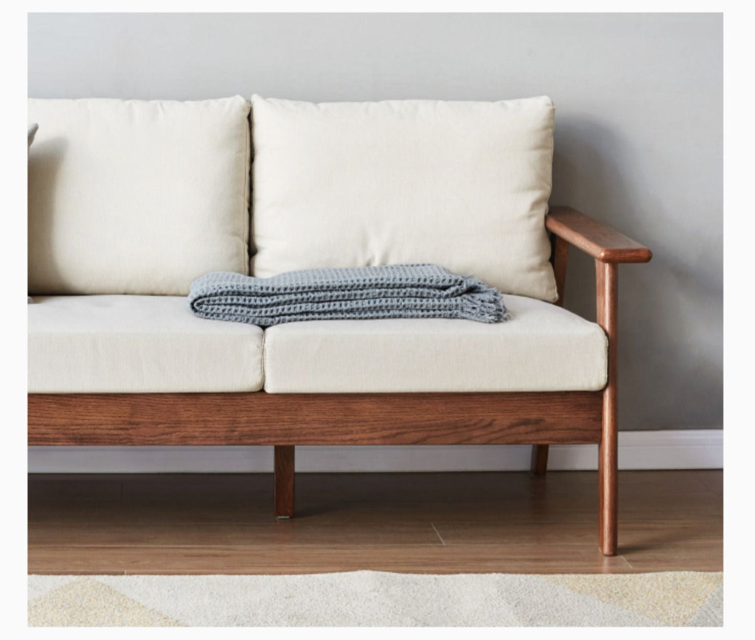 Premium Oak Solid Wood Sofa with Soft Fabric Cushions - Durable Modern Living Room Furniture for Home & Office Comfort
