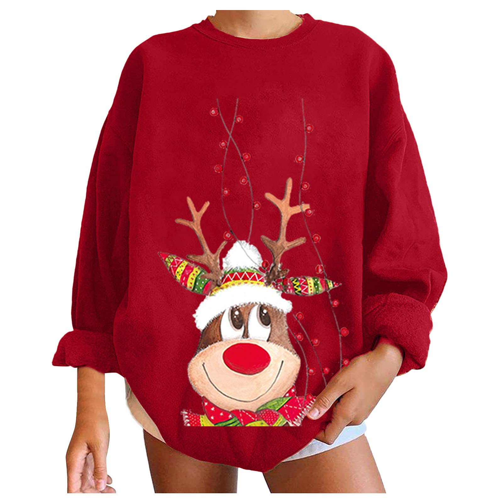 Women's Casual Long Sleeve Round Neck Loose Fit Blouse T-Shirt Sweatshirt - Cartoon Print Pullover Top for Everyday Wear, Work & Weekend Outfits