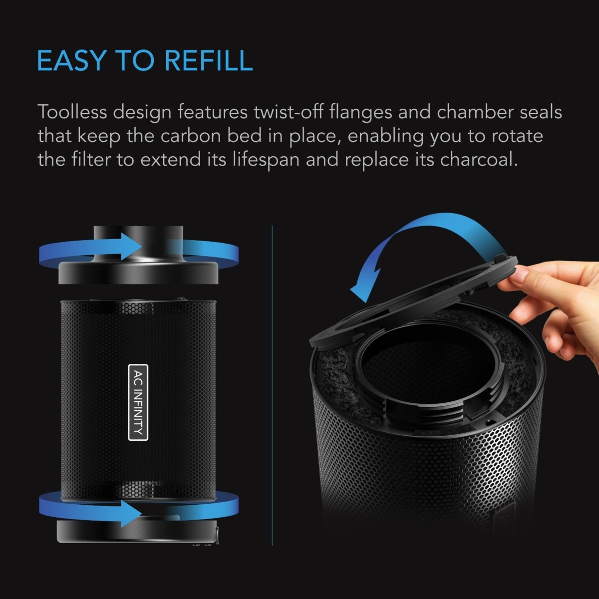 AC Infinity 4 Inch Refillable Carbon Filter Kit - 210 CFM for Grow Tents, Hydroponics & Indoor Air Purification