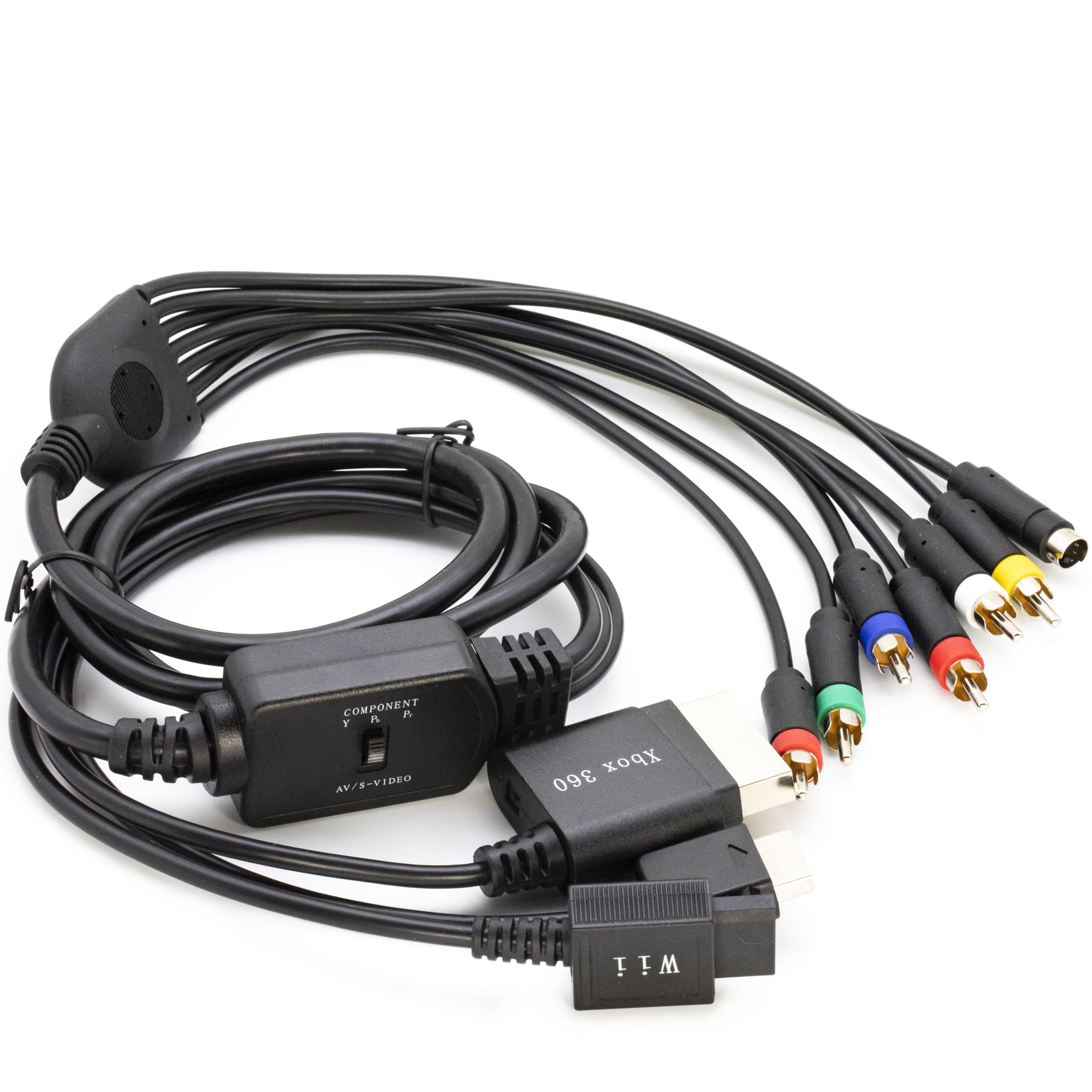 6FT S-Video to RCA AV Cable - 4-in-1 Multi-Device Component Video Adapter for Xbox 360, Wii, PS2, PS3 | Perfect for Gaming Setups & Home Theater Systems