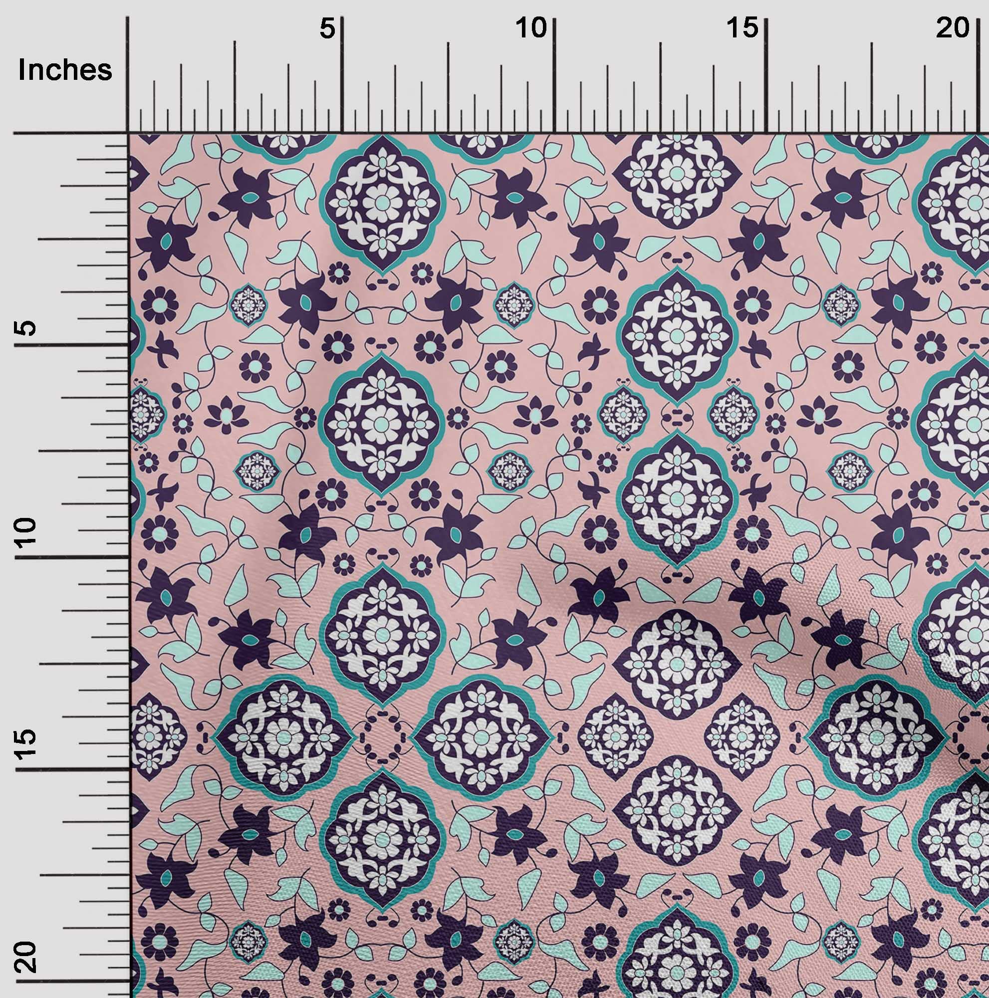 Premium Cotton Flex Pink Salmon Suzani Print Fabric by The Yard - 40 Inch Wide for Dresses, Home Decor & DIY Crafts | Soft, Durable & Versatile Material