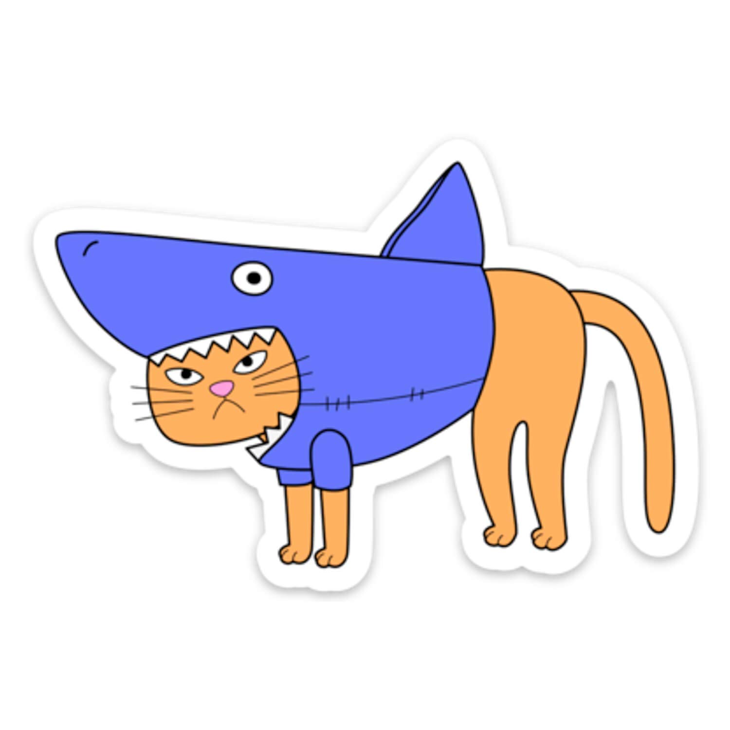 Stickeroonie Funny Shark Suit & Grumpy Cat Vinyl Decals - 4 Inch Cute Laptop, Computer, Hydro Flask, Car & Phone Stickers - Perfect for Water Bottles, Tech Devices & Vehicle Decor