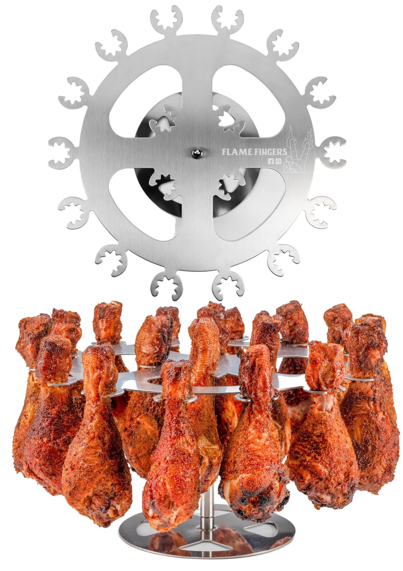 XL Stainless Steel Chicken Grill Rack - Rotating Design Holds 18 Legs, Wings, Thighs or Turkey Drumsticks for BBQ, Smoker & Oven | Perfect for Backyard Grilling, Camping & Outdoor Cooking