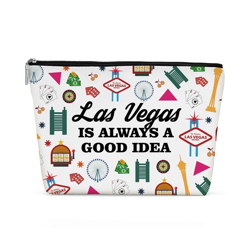 Las Vegas Themed Makeup Bag - Retro Funny Cosmetic Pouch for Women, Mom, Bestie - Perfect Gift for Birthday, Christmas, Bachelorette Party & Friendship - Great for Travel, Vacation & Vegas Lovers Souvenir