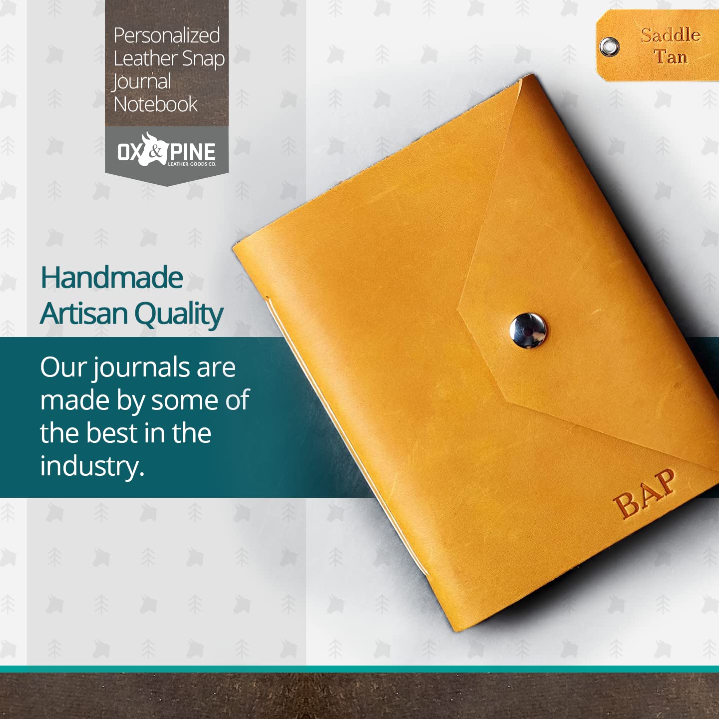 Ox & Pine Personalized Leather Snap Journal - Handcrafted Full Grain Leather Notebook & Sketchbook - 4x6 Unlined or 6x8 Lined Rustic Brown - Perfect for Travel, Gift Giving & Creative Writing