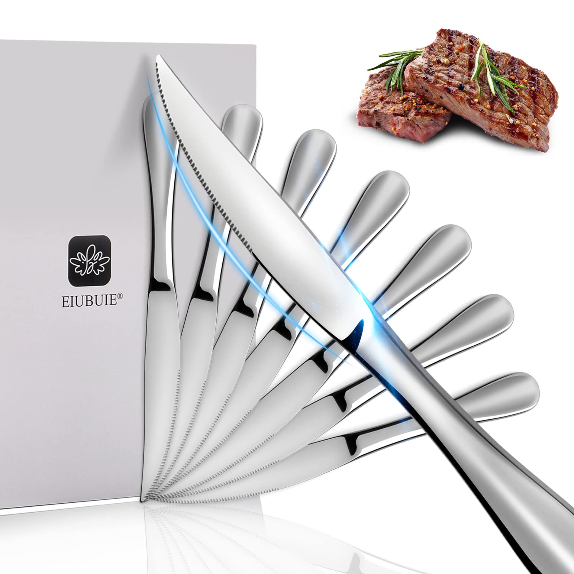 Premium 8-Piece Steak Knife Set - High-Quality Stainless Steel with One-Piece Construction, Traditional European Serrated Edge - Dishwasher Safe & Gift Box Included - Perfect for Steak Dinners, BBQ Parties & Fine Dining Experience