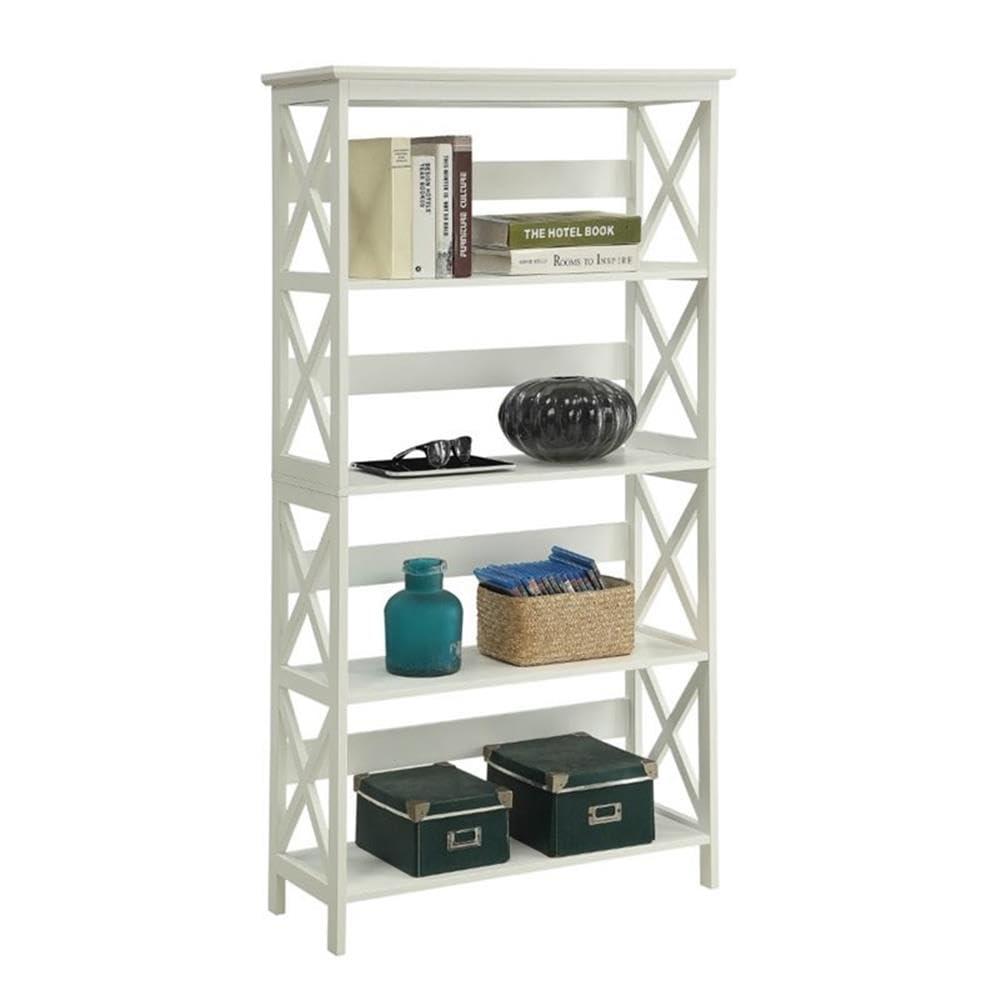 Pemberly Row 5-Shelf White Wood Bookcase - Stylish Storage for Living Room, Office & Bedroom