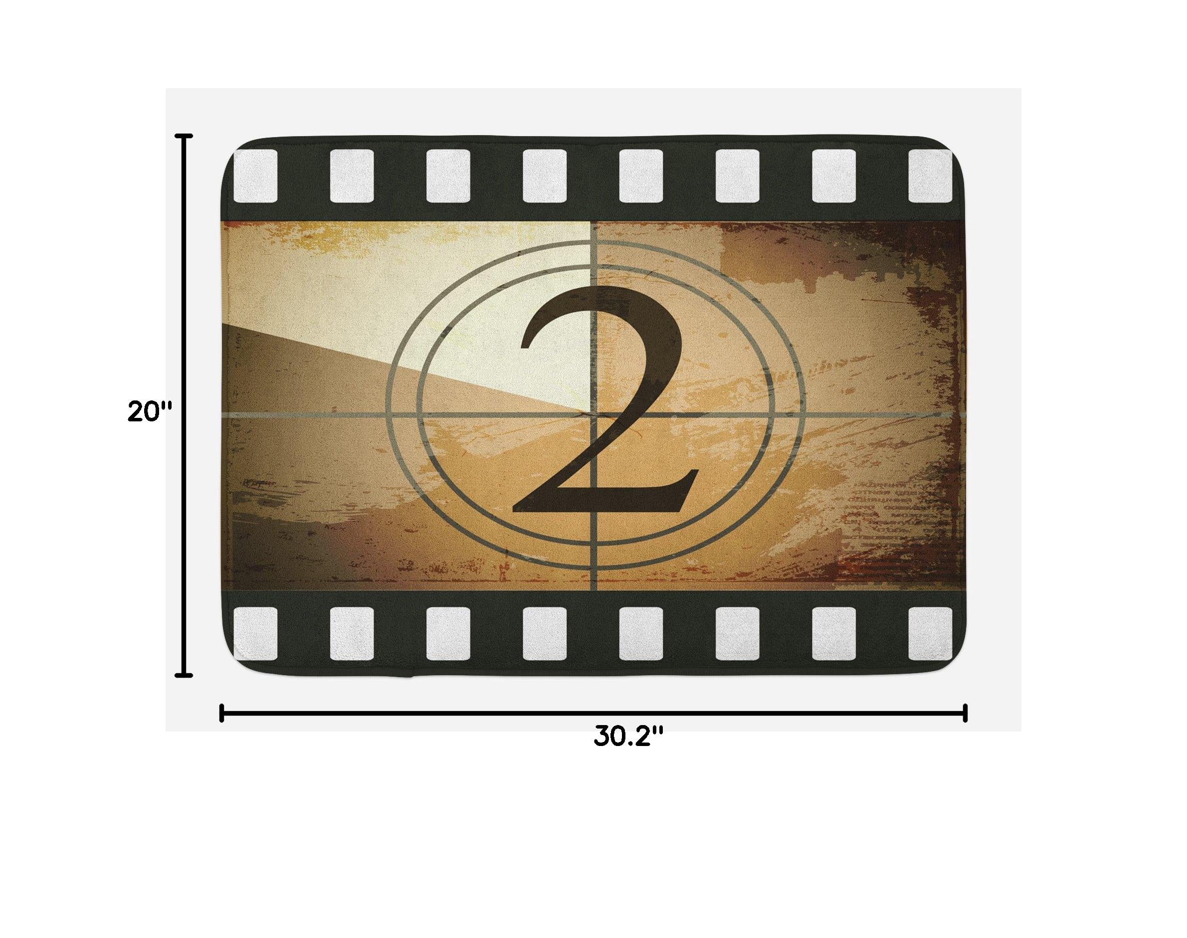 Ambesonne Movie Theater Bath Mat - Countdown Screen Design on Grunge Background, Non-Slip Plush Bathroom Rug 30