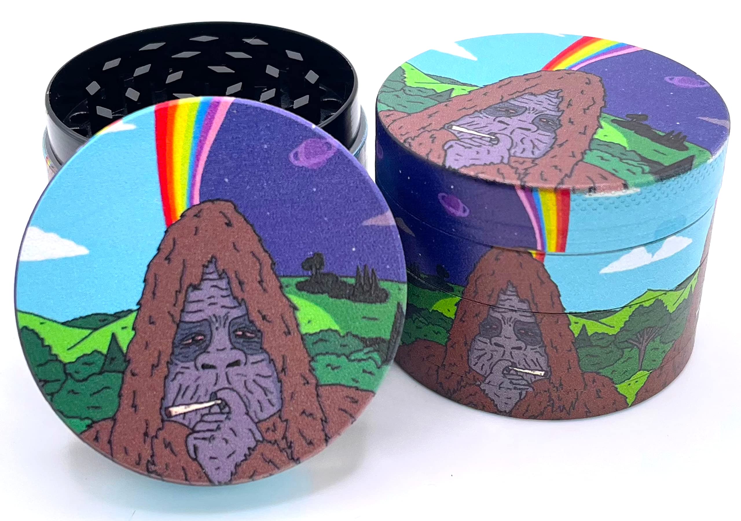 Premium 50mm Funny Sassy Sasquatch Cartoon Metal Herb Grinder - 4-Piece Spice & Oregano Kitchen Grinder with Gift Box | Perfect for Home Cooking, Camping & Gifts