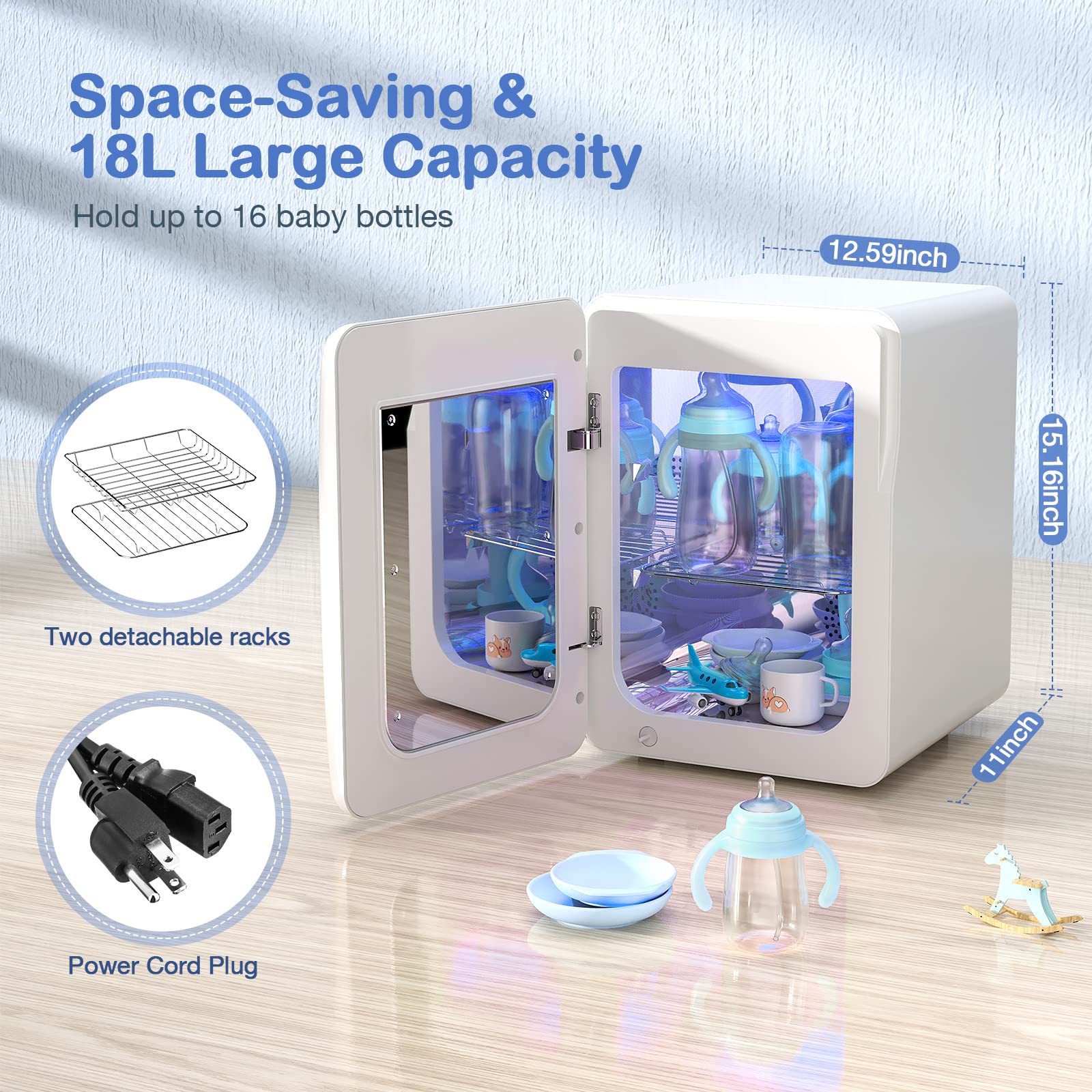 Grelife 18L Baby Bottle Dryer with Touch Screen & Auto-Off - Fast Drying for Bottles, Toys, Clothes, Beauty Tools, Tableware, Phones & Home Office Items | Perfect for Nursery, Kitchen & Workspace Organization