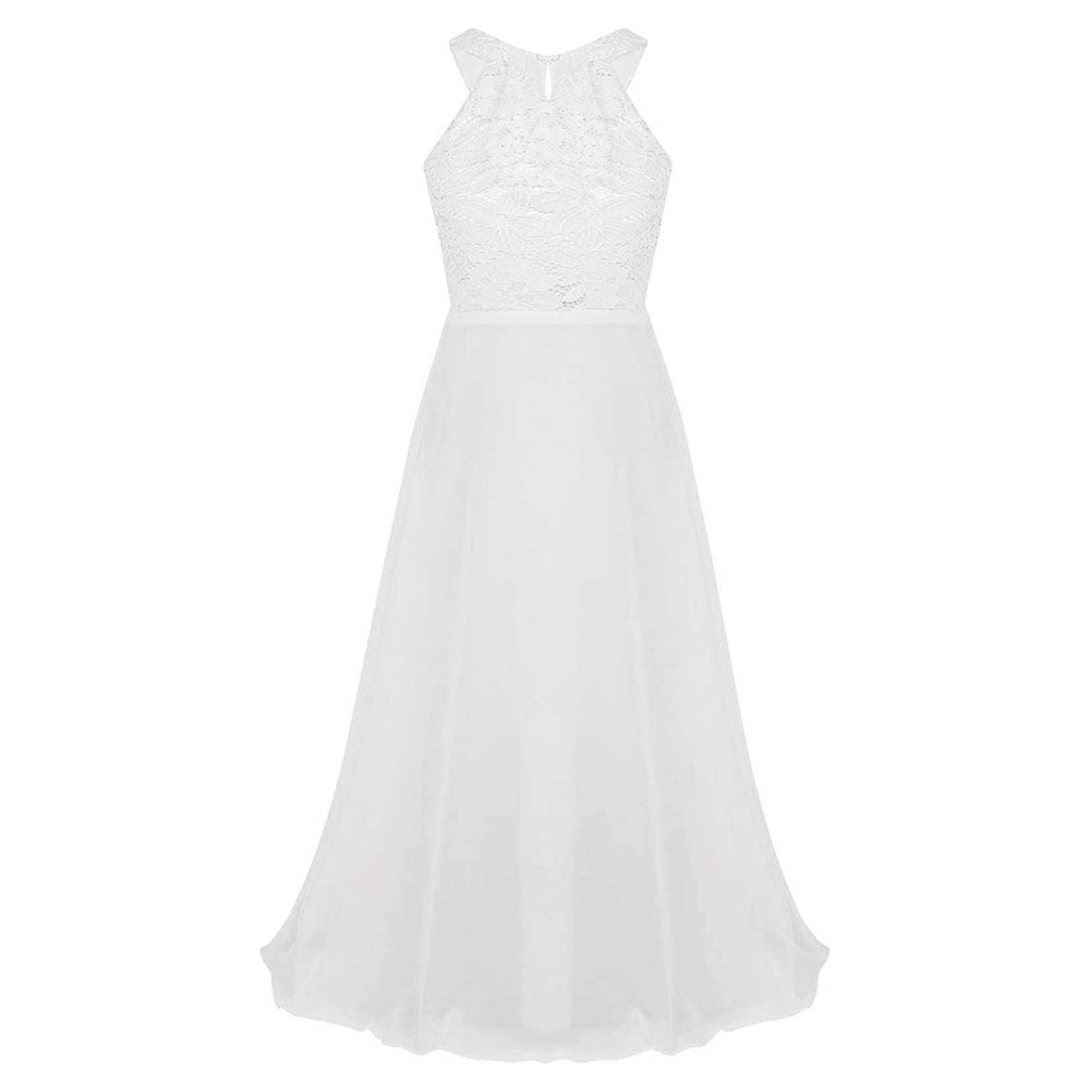 Yartina Girls Princess Floral Lace Halter Dress with Cutout Back - Elegant Pageant, Bridesmaid & Formal Party Gown for Special Occasions | Perfect for Weddings, Birthday Celebrations and Photo Shoots
