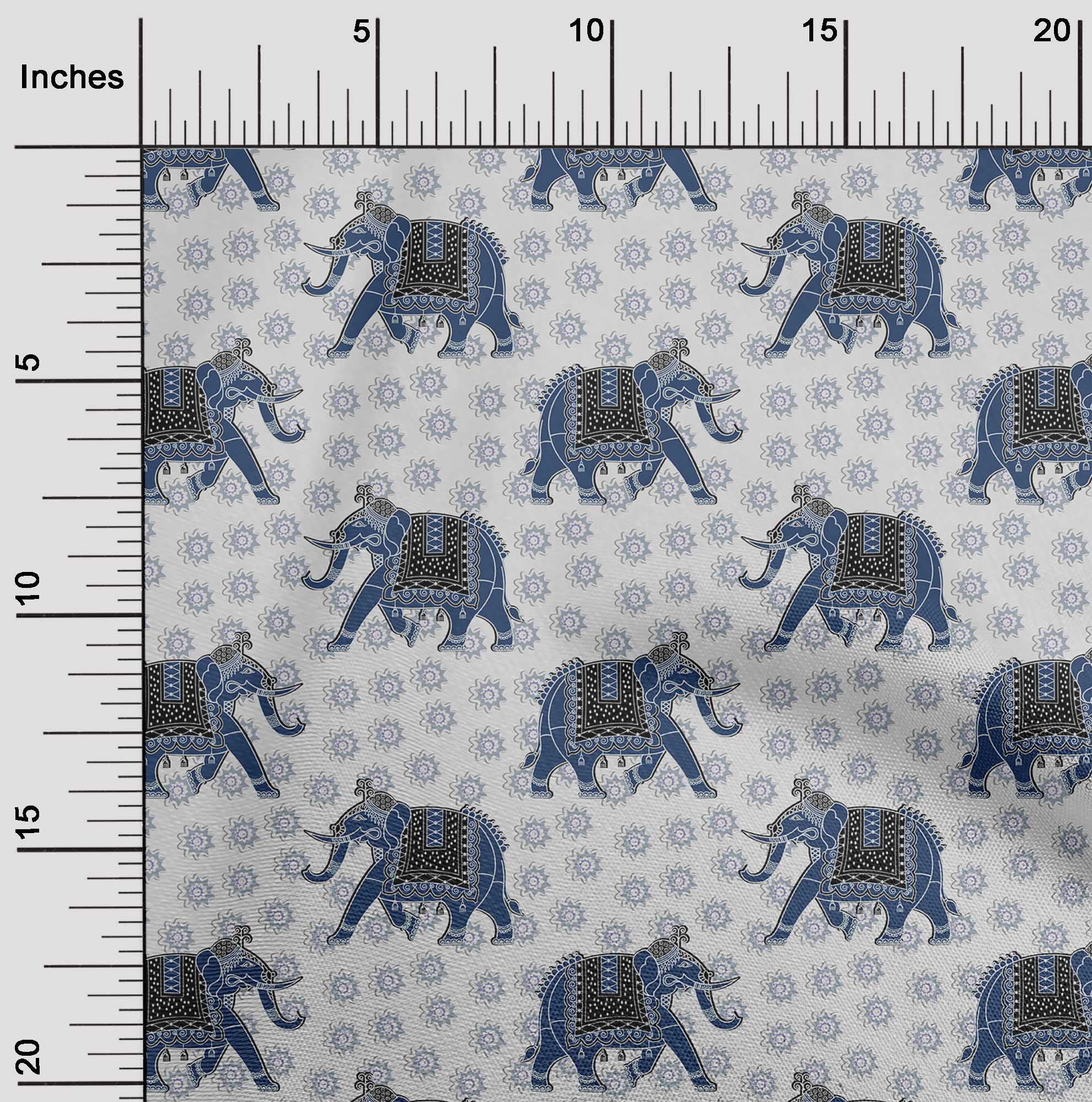 Premium White Elephant Print Polyester Spandex Fabric - 56