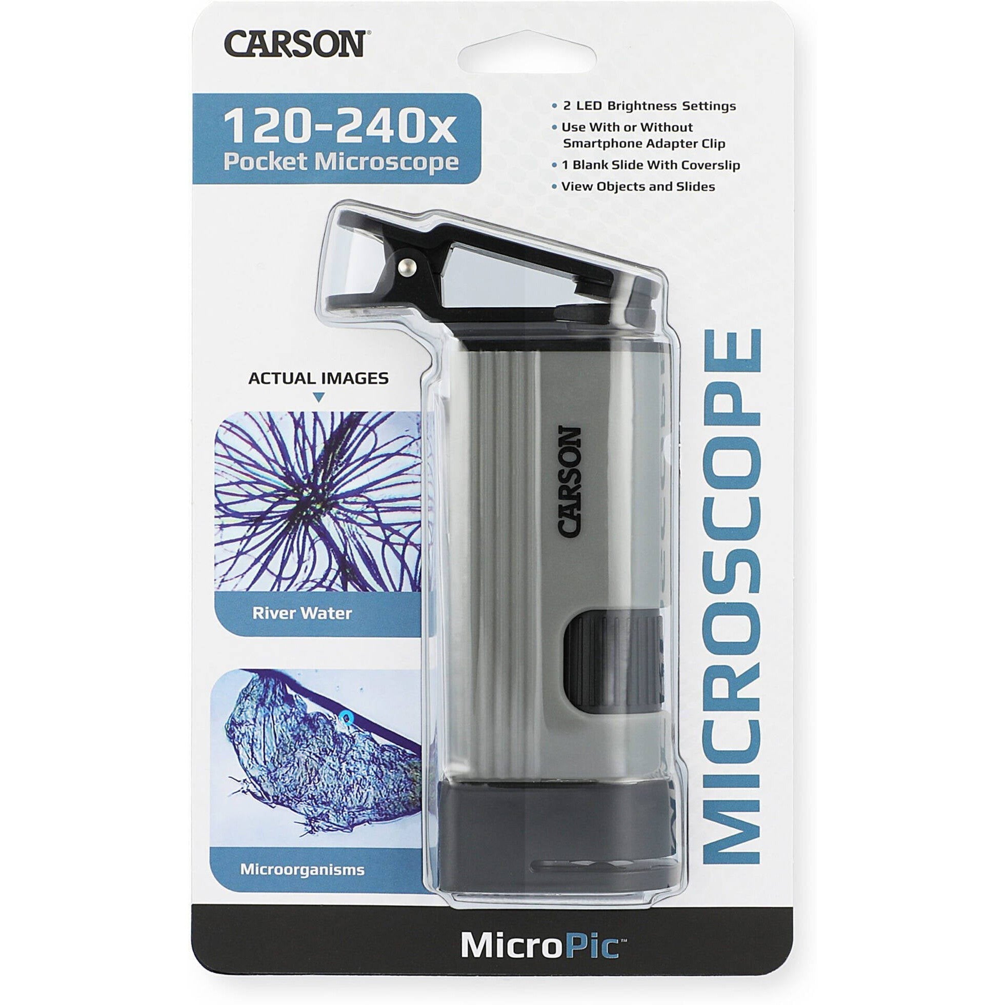 Carson MicroPic 120 240x Pocket Microscope with Smartphone Adapter - Portable Magnifier for Science, Coin & Stamp Collecting, Jewelry Inspection & Outdoor Exploration