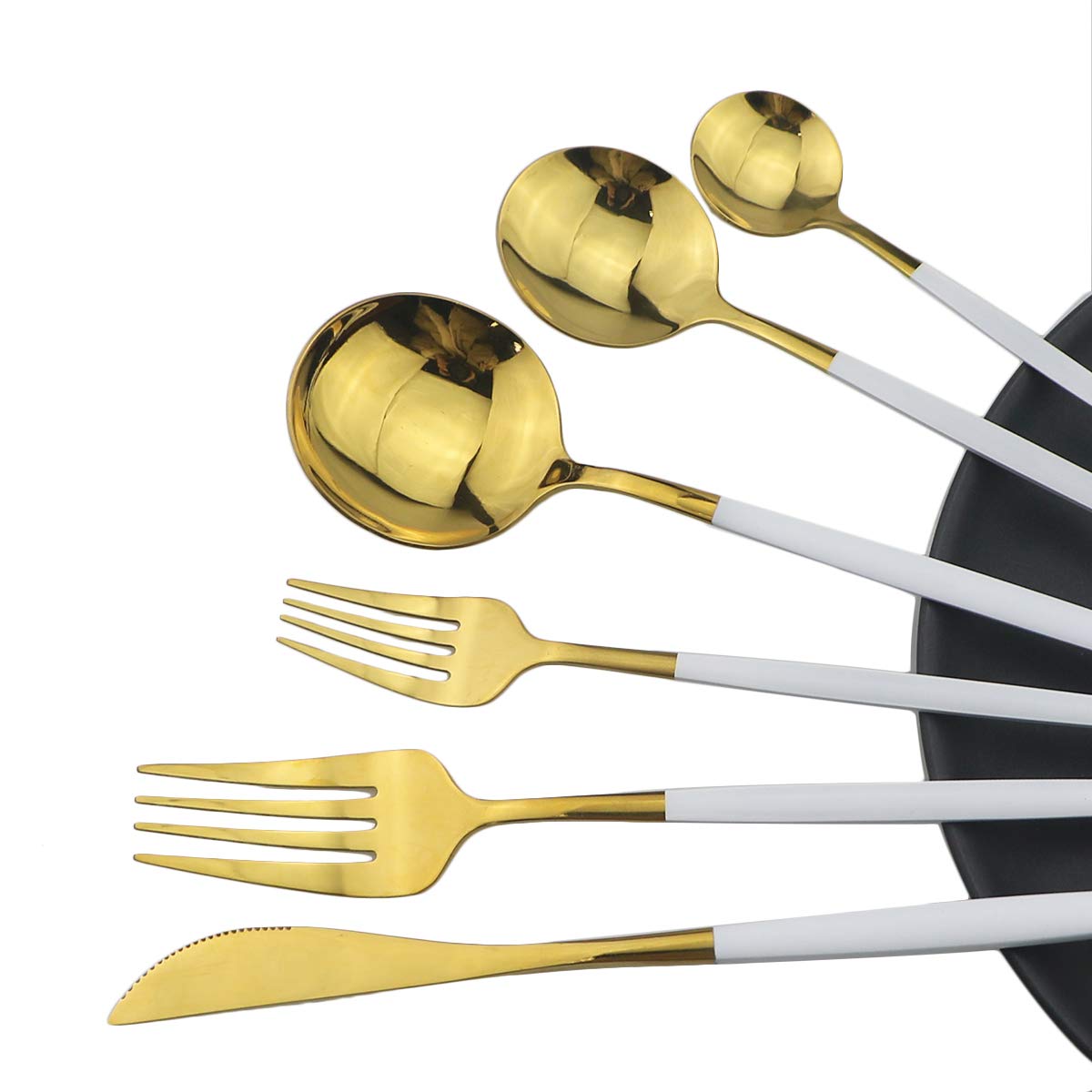Gugrida 36-Piece Stainless Steel Silverware Set - 304 Mirror Polished Flatware Set with White & Gold Handles (Forks, Spoons, Knives) - Elegant Tableware for 6 People - Perfect for Dinner Parties, Weddings & Upscale Dining