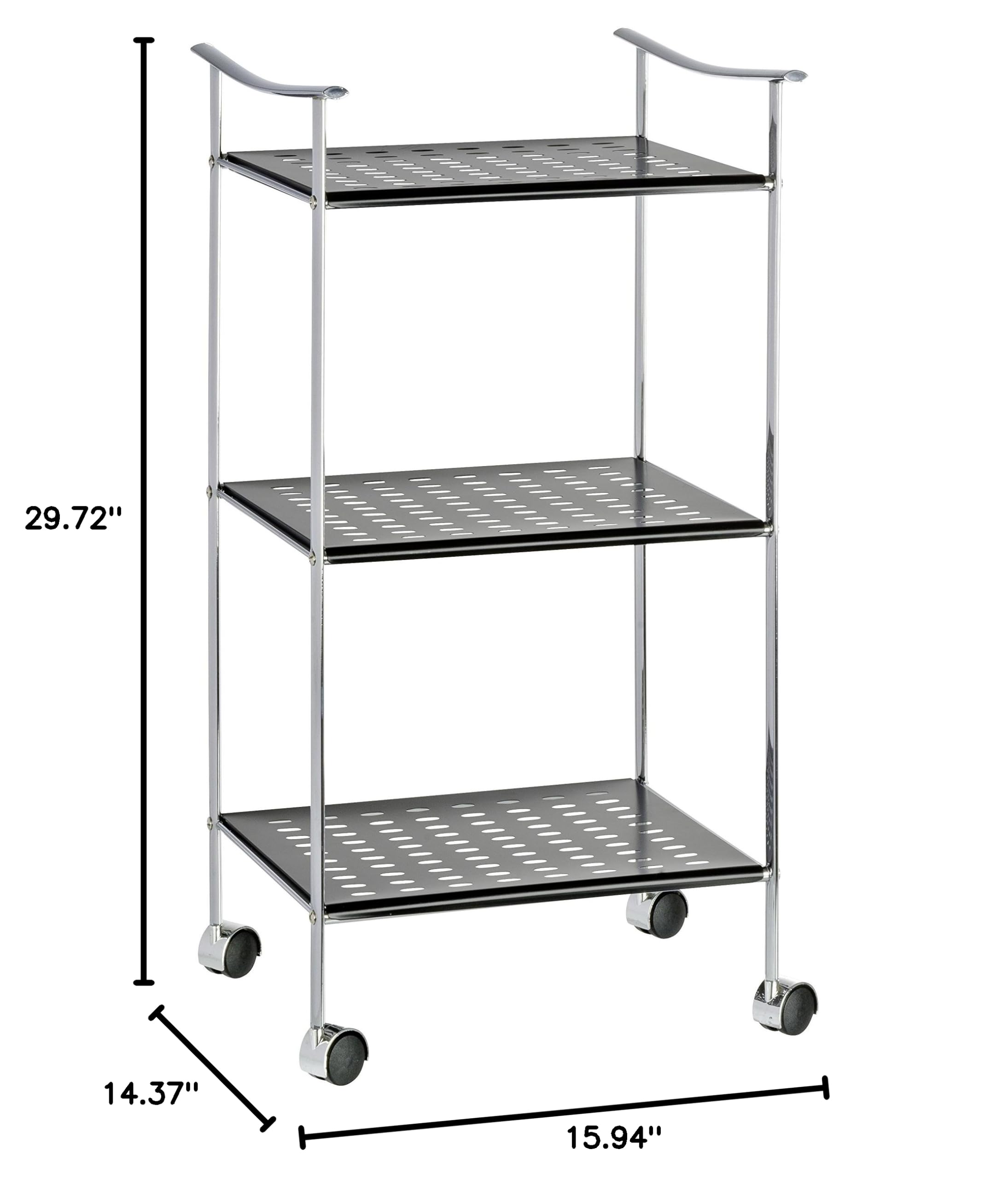 WENKO 3-Tier Rolling Bathroom Storage Cart with 3 Black Shelves - Sturdy Steel Utility Cart for Bathroom Organization (15.9