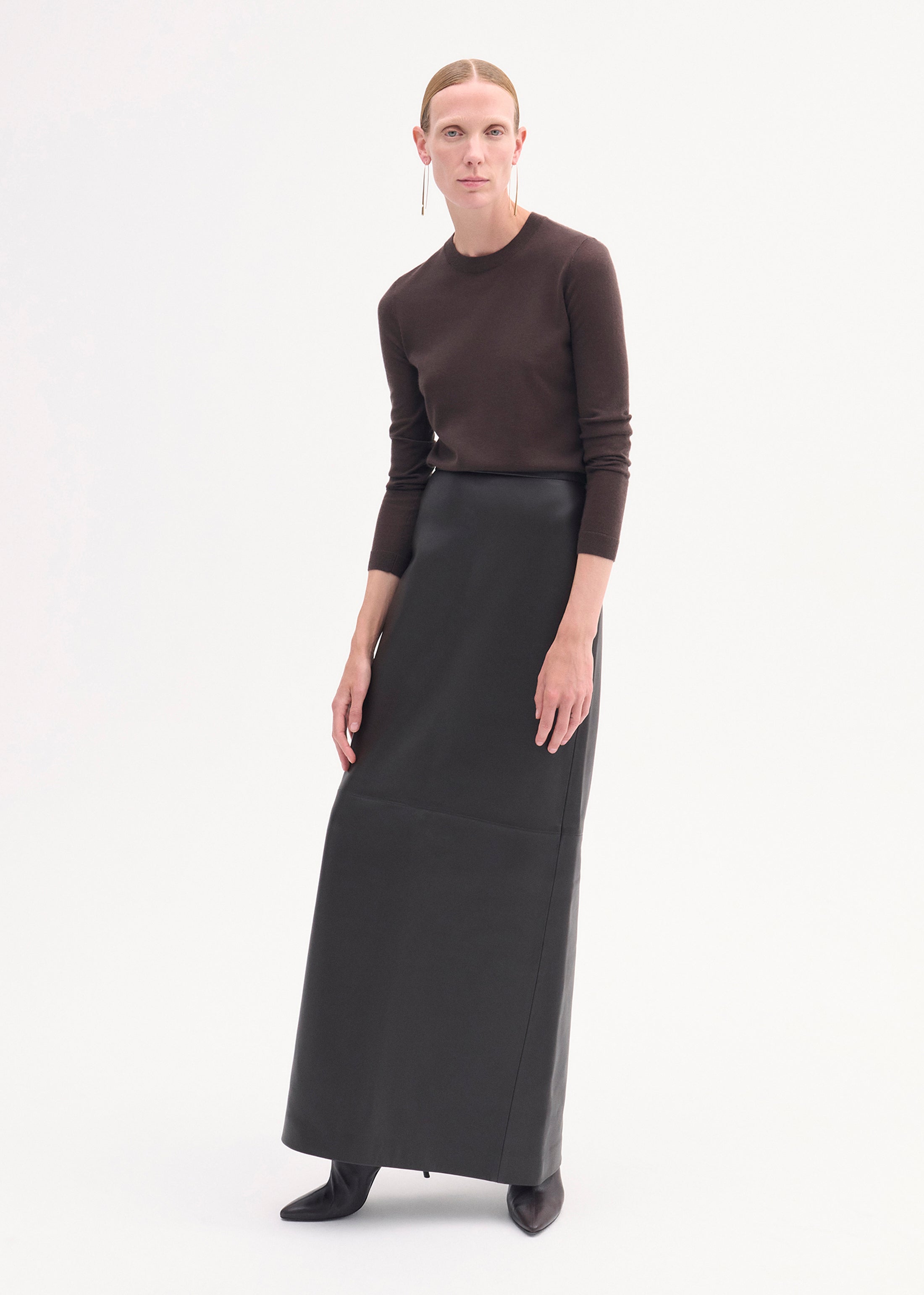Premium Leather Pencil Skirt - Full Length Chocolate Brown for Women | Office Wear, Business Attire & Formal Occasions