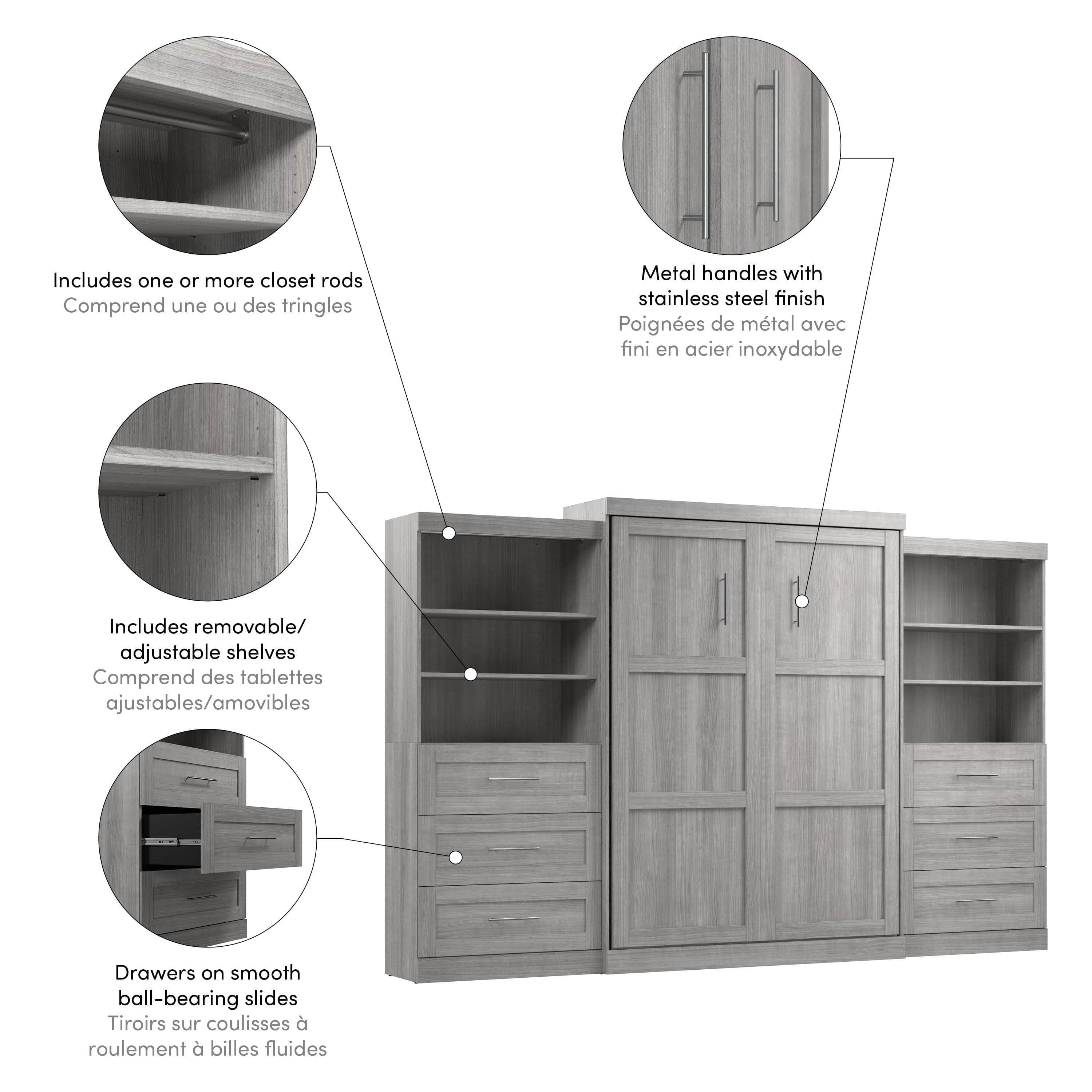 Pur Queen Murphy Wall Bed with 2 Storage Drawers - Space Saving Fold Down Bed (136 Inch) in 6 Colors | Perfect for Small Apartments, Guest Rooms & Home Offices