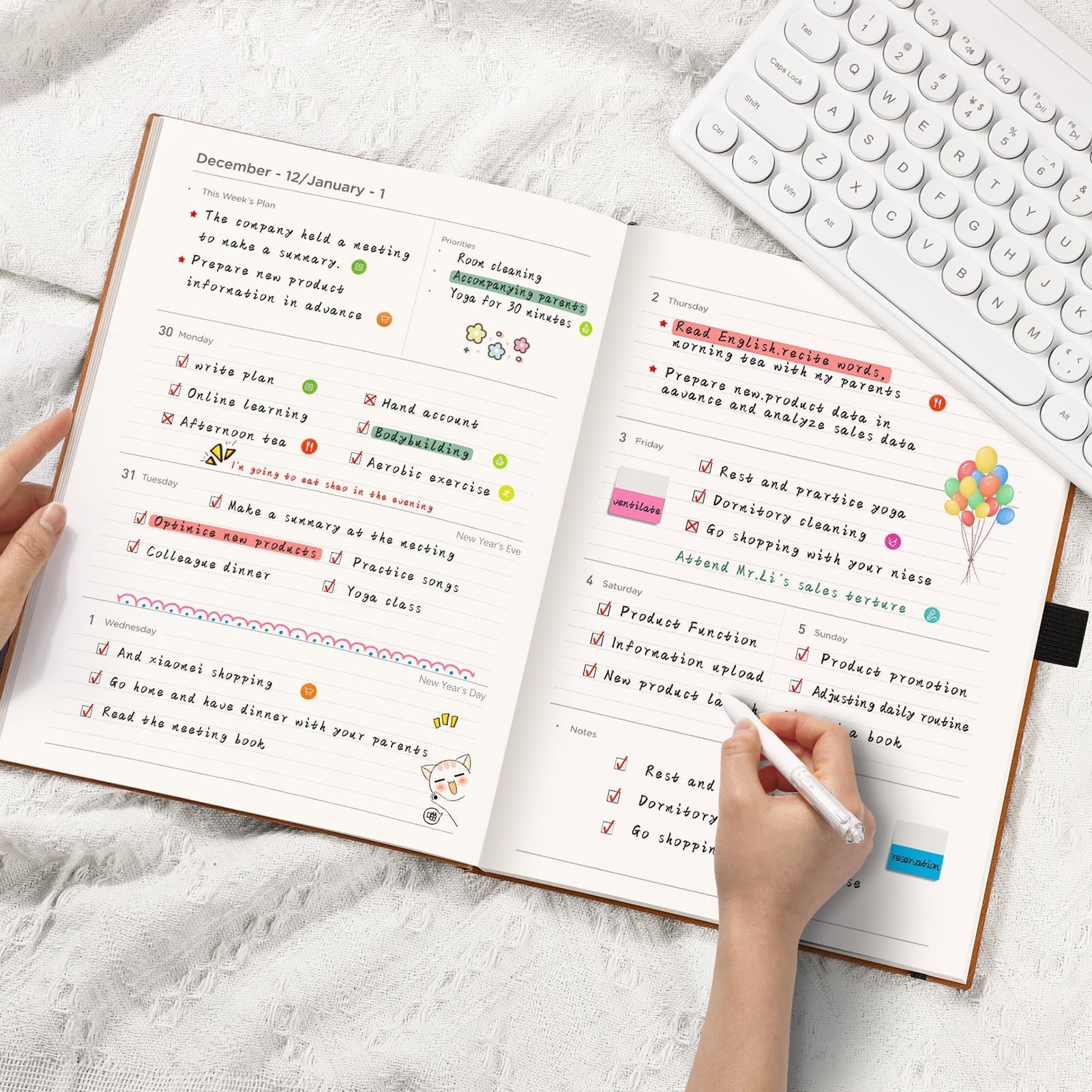 2025-2026 Weekly & Monthly Planner - 15 Month Calendar from Jan 2025 to Mar 2026, A4 Size 8.5x11 Inches with 14 Notes Pages, Vegan Leather Soft Cover & Inner Pocket - Perfect for Work, School & Personal Organization (Black)