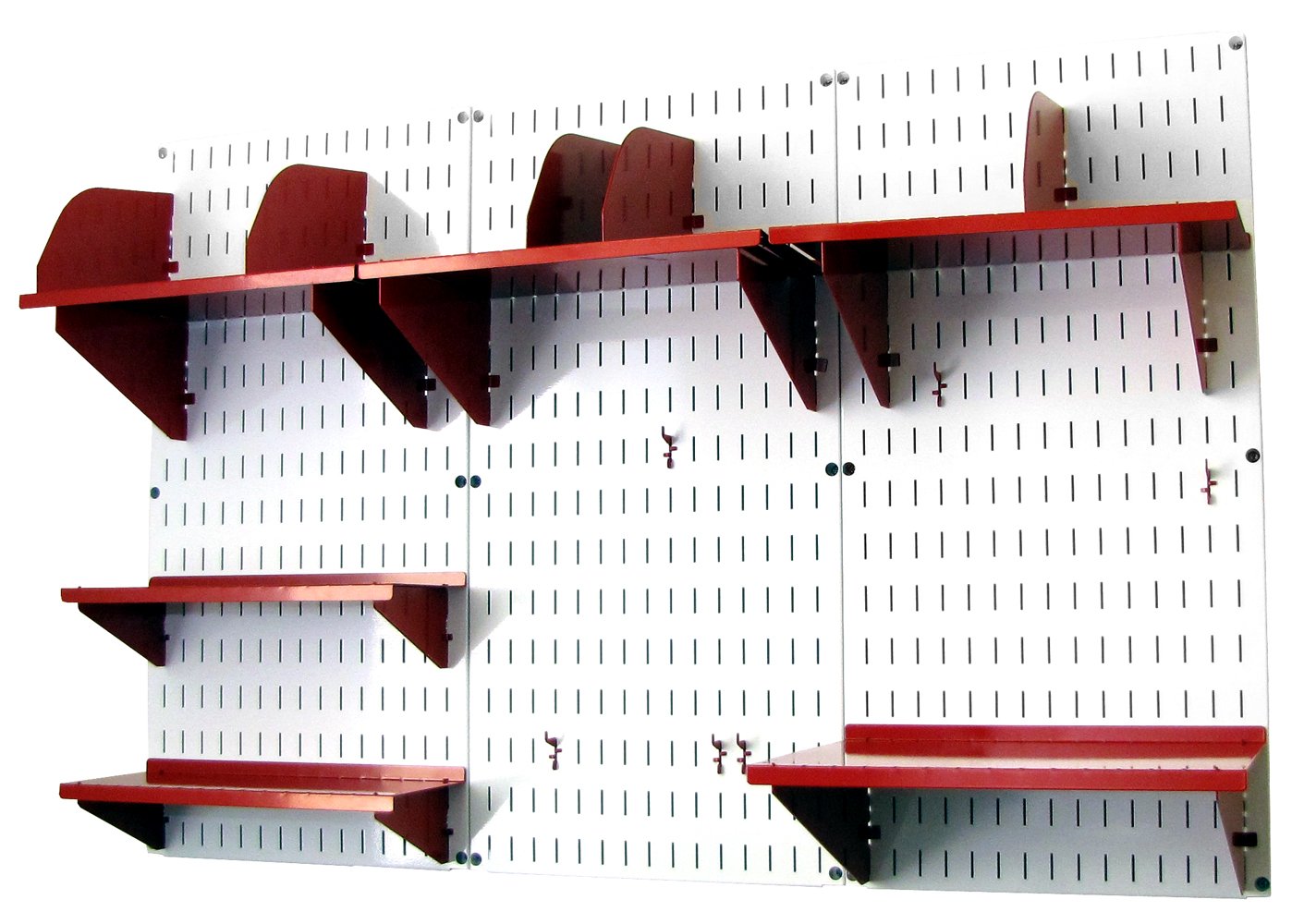 Wall Control Office Organizer Unit - White Slotted Wallboard with Red Accessories | Wall Mounted Desk Storage & Organization Kit for Home Office, Garage, Workshop & Classroom