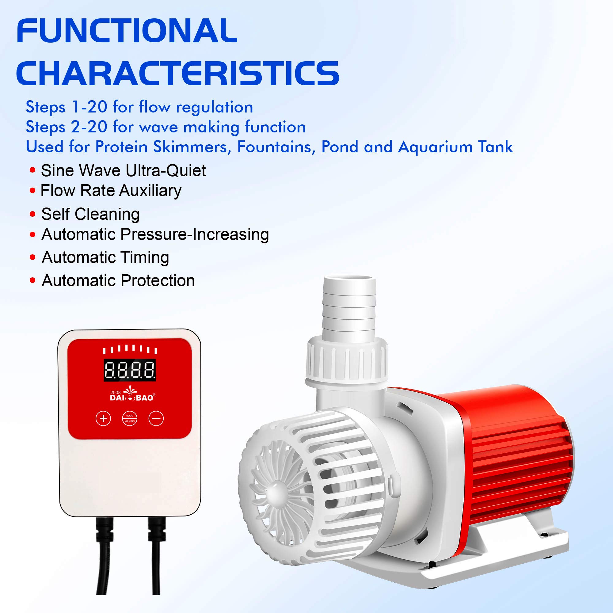 530 GPH Submersible Water Pump with Digital Controller - DC ECO Amphibious Internal/External Fountain Pump for Pond, Aquarium, Fish Tank, Hydroponics | Perfect for Water Features, Garden Fountains & Indoor Aquatic Systems