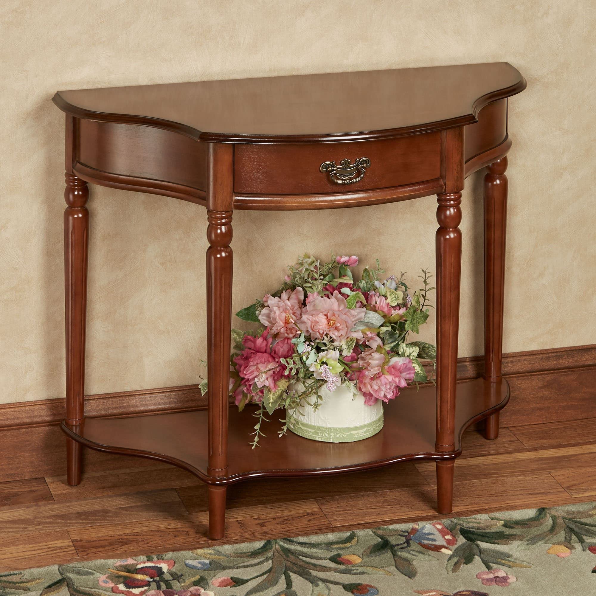 Touch of Class Foster Console Table in Regal Walnut - Traditional Half Moon Shaped Entryway Table - Elegant Hallway & Living Room Display Furniture - Perfect for Foyers, Corridors & Home Decor
